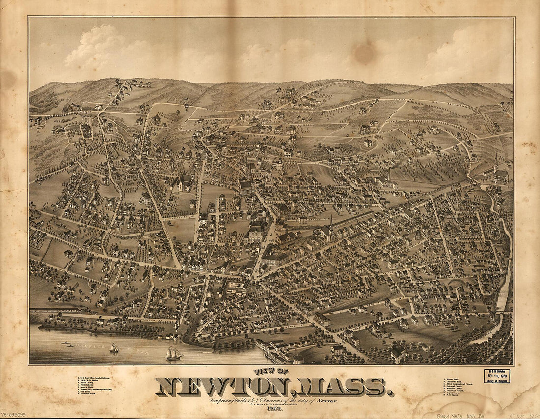 This old map of View of Newton, Massachusetts : Comprising Wards 1 & 7 & Environs of the City of Newton from 1878 was created by O.H. Bailey & Co in 1878