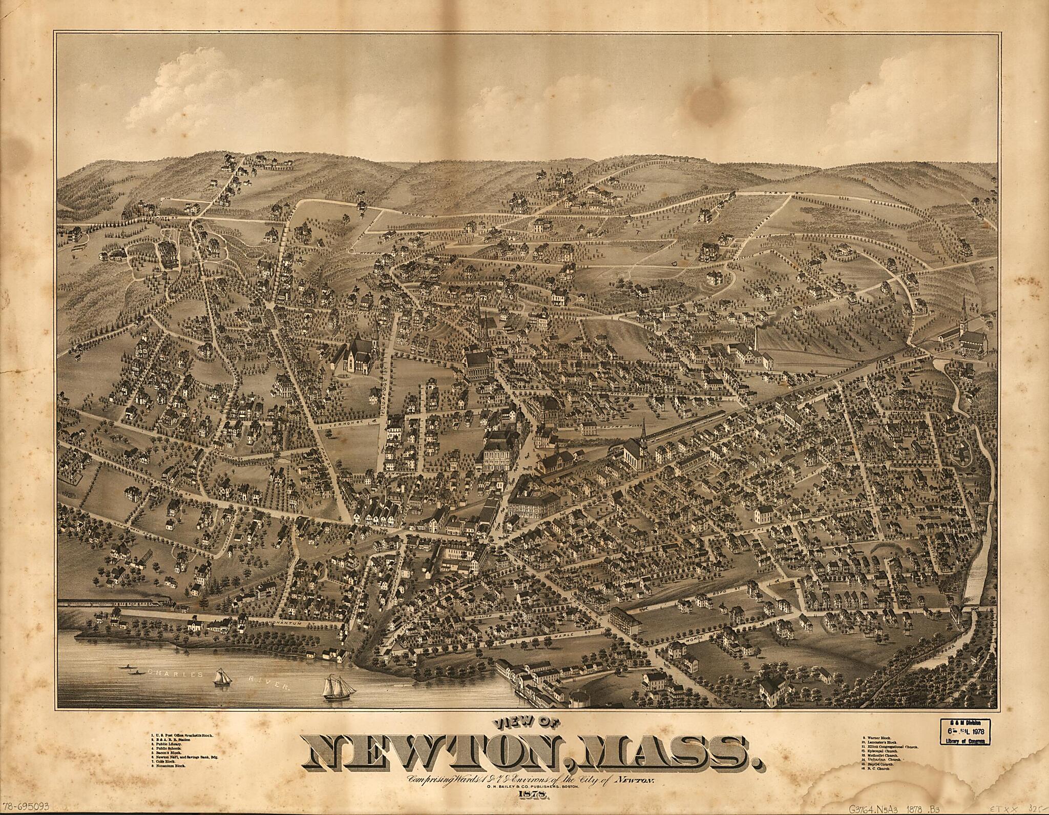 This old map of View of Newton, Massachusetts : Comprising Wards 1 & 7 & Environs of the City of Newton from 1878 was created by O.H. Bailey & Co in 1878