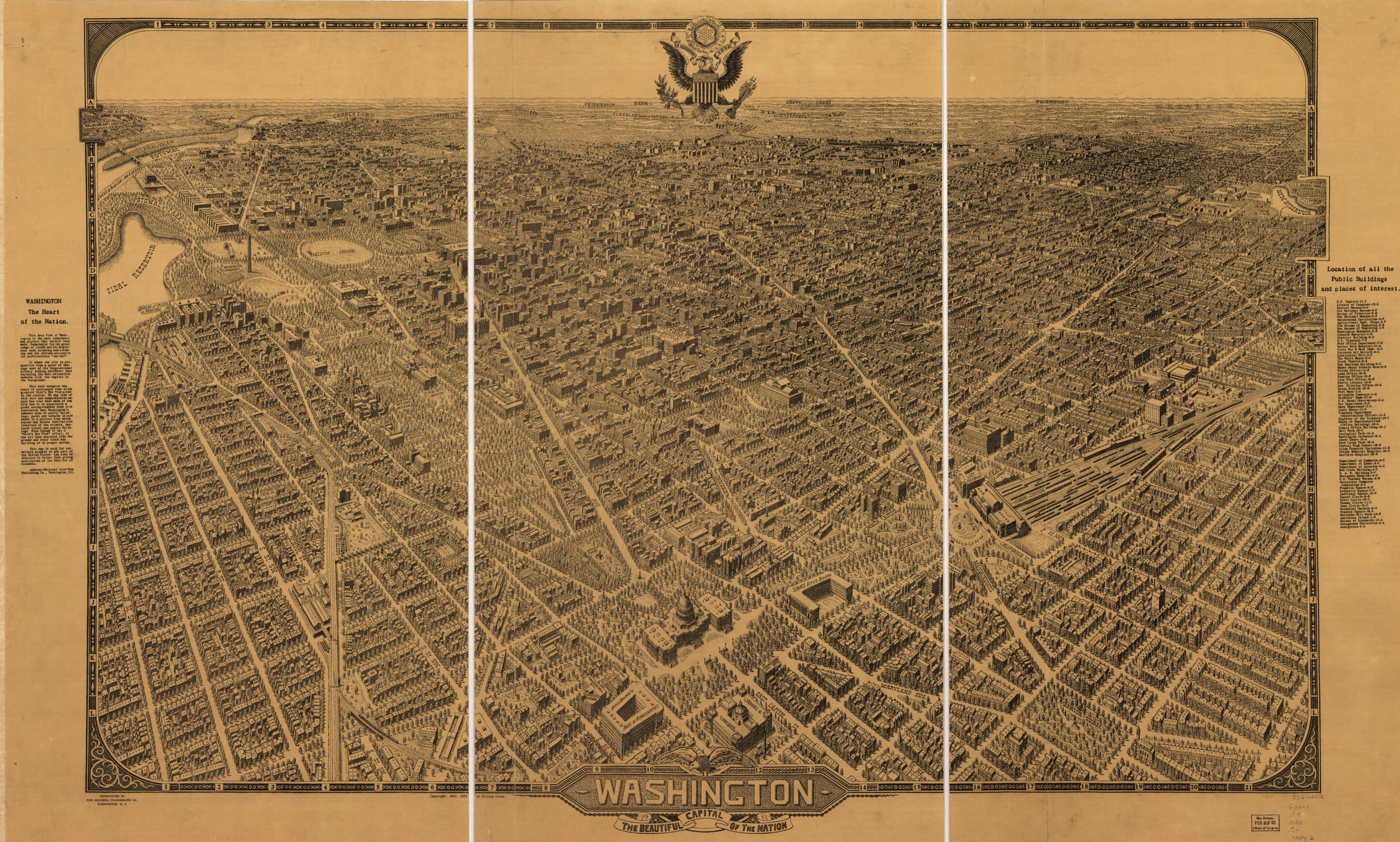 This old map of Washington, the Beautiful Capital of the Nation from 1922 was created by Columbia Planograph Co, William Olsen in 1922