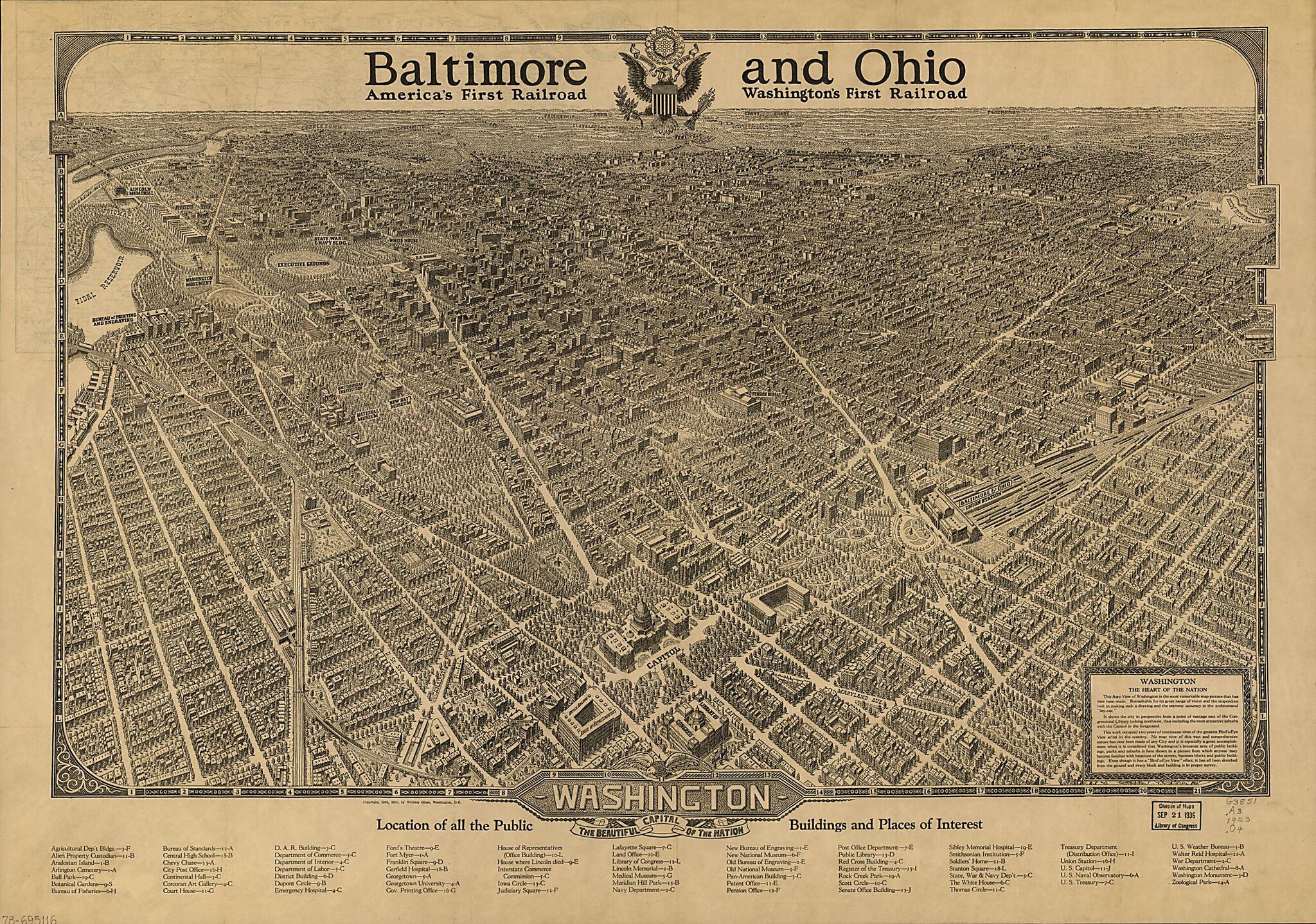 This old map of Washington, the Beautiful Capital of the Nation from 1923 was created by Baltimore and Ohio Railroad Company, William Olsen in 1923