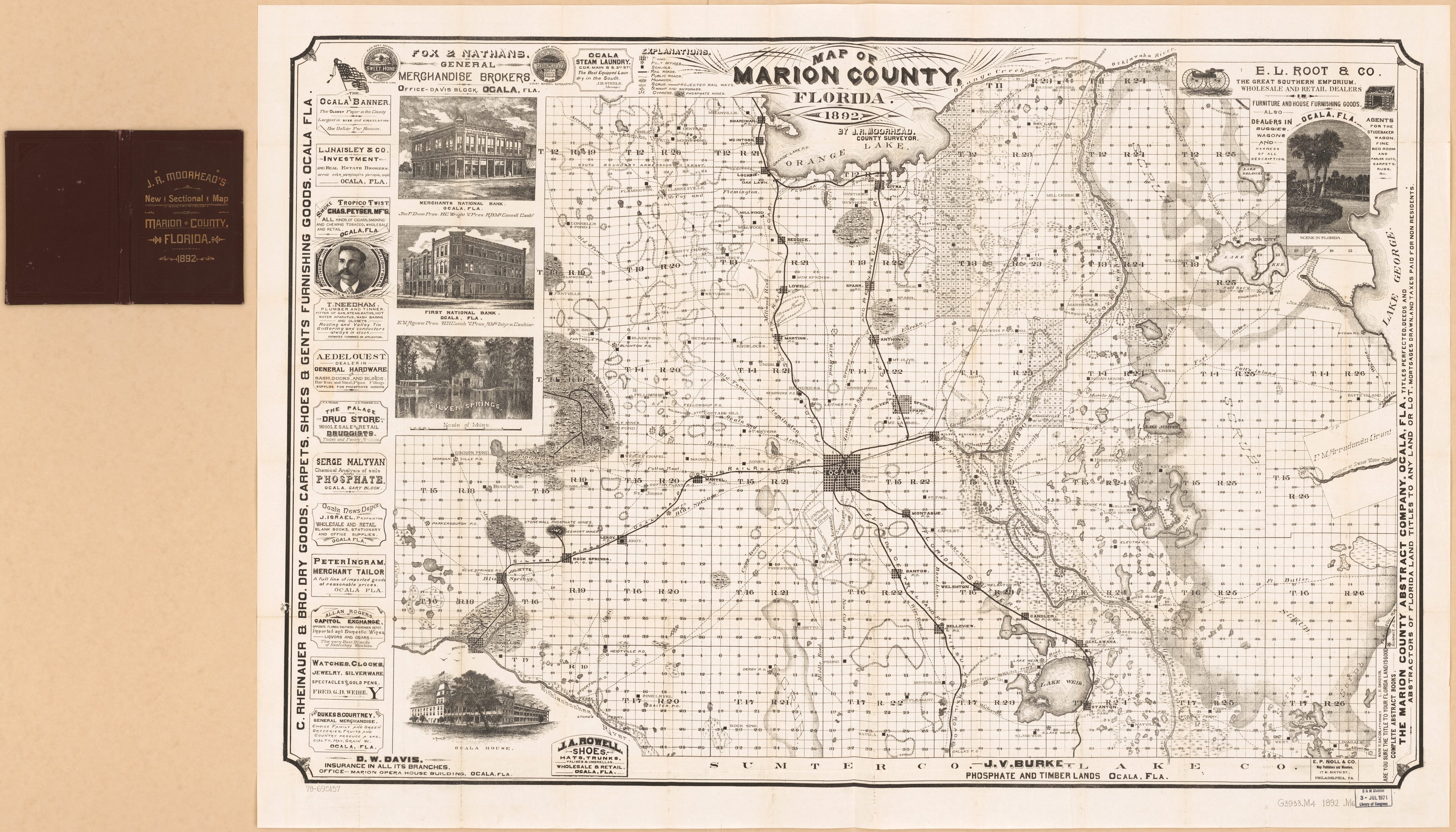 This old map of Map of Marion County, Florida, from 1892 was created by E.P. Noll & Co, J. R. Moorhead in 1892