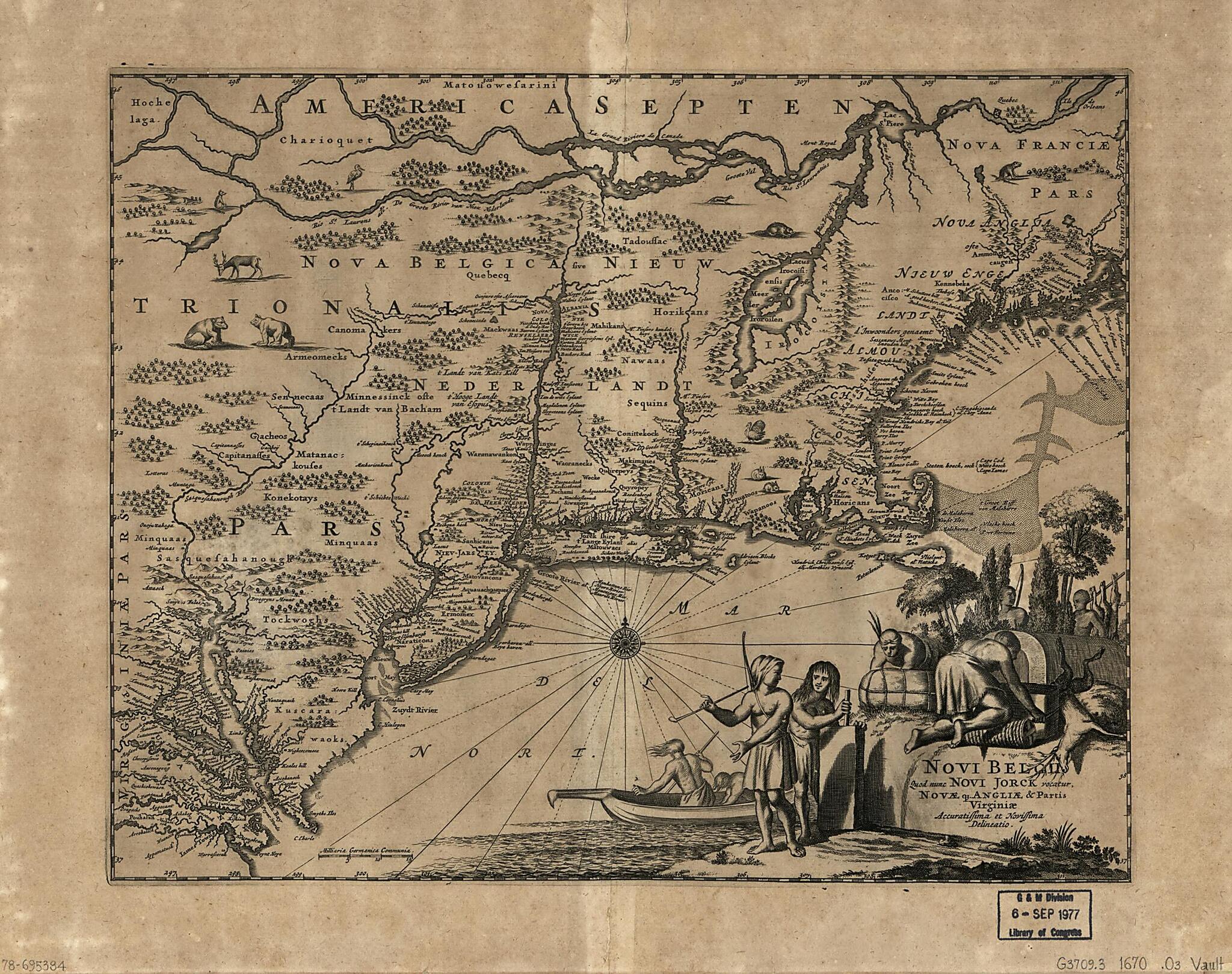 This old map of Novi Belgii, Quod Nunc Novi Jorck Vocatur, Novæ que Angliæ & Partis Virginiæ : Accuratissima Et Novissima Delineatio from 1670 was created by John Ogilby in 1670