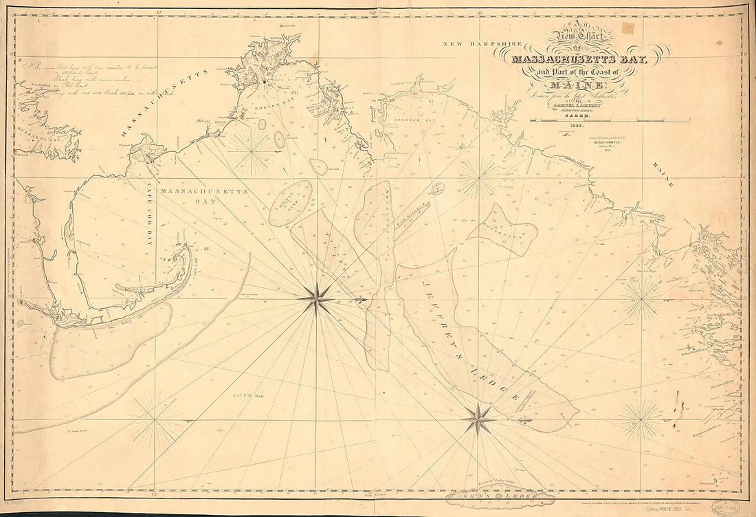 This old map of A New Chart of Massachusetts Bay, and Part of the Coast of Maine from 1853 was created by Cushing & Appleton, Samuel Lambert, Henry Whipple in 1853