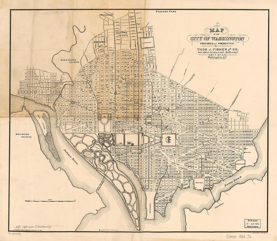 This old map of Map of the City of Washington from 1884 was created by Thos. J. Fisher and Co in 1884