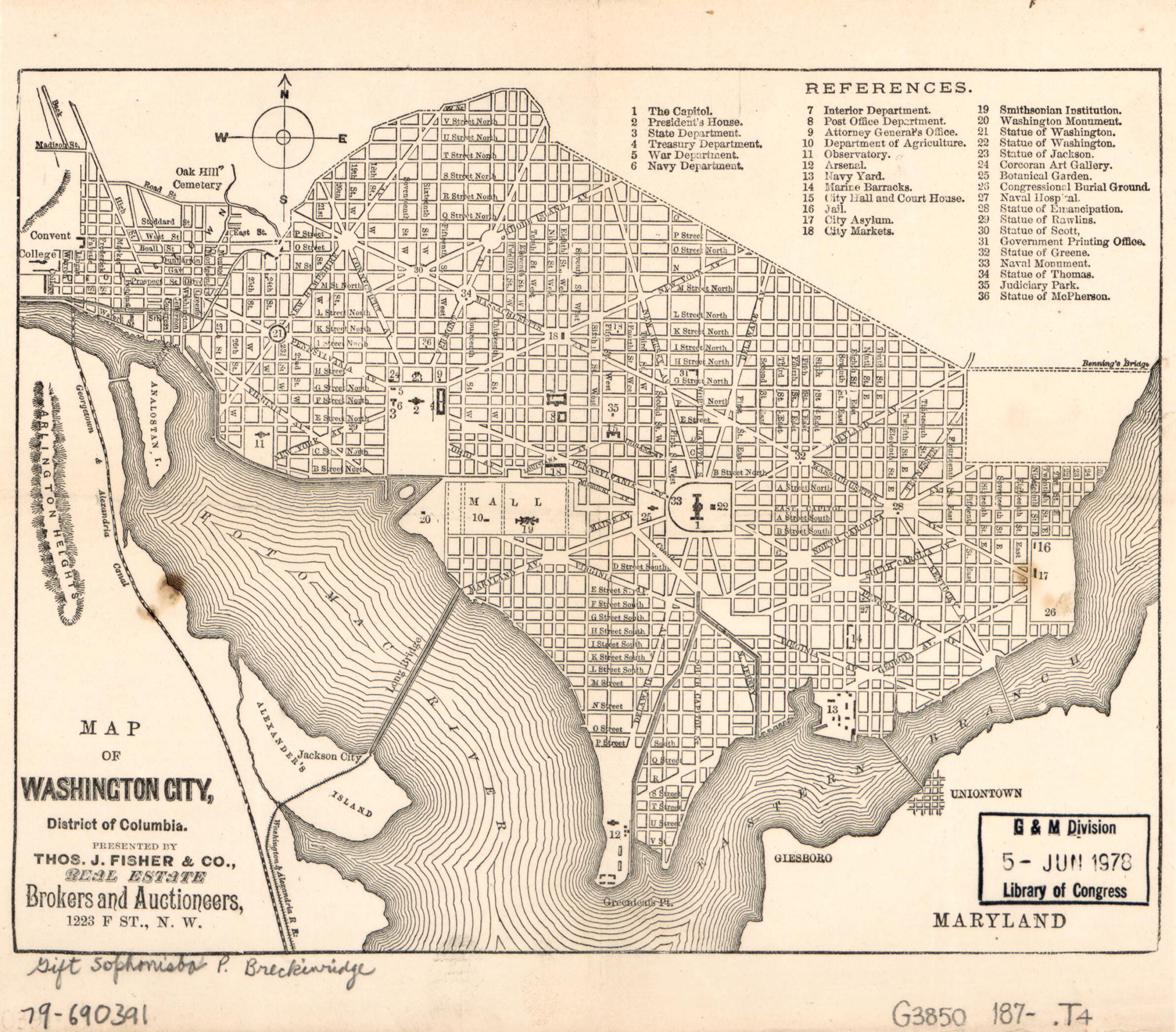 This old map of Map of Washington City, District of Columbia from 1870 was created by Thos. J. Fisher and Co in 1870