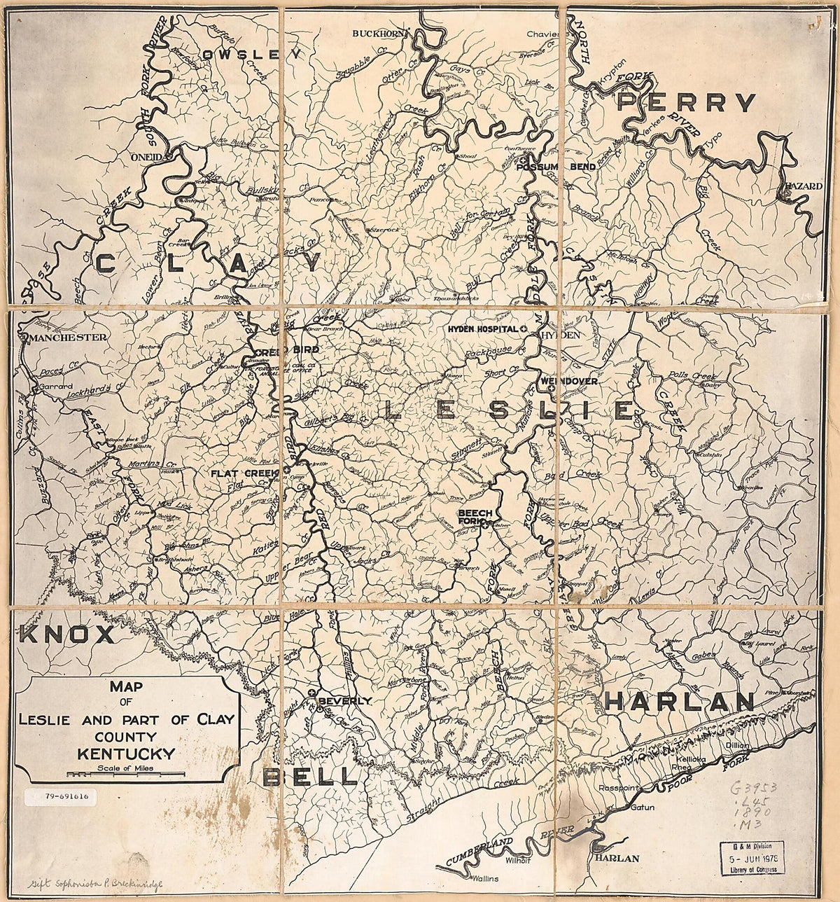 Map of Leslie and Part of Clay County, Kentucky 1890 by Relic Map Company