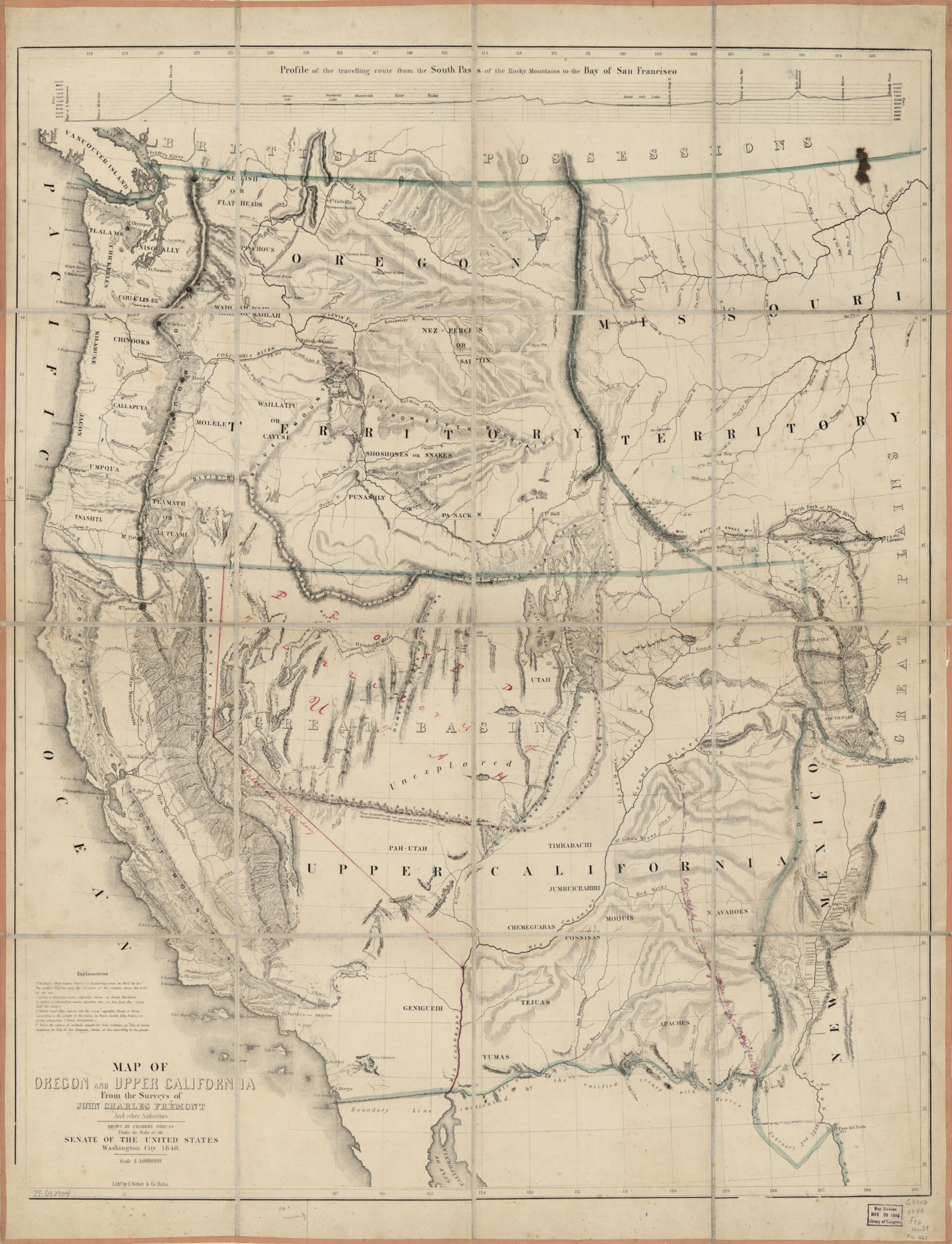 Map of Oregon and Upper California from the Surveys of John Charles Frémont and Other Authorities 1848 by Relic Map Company