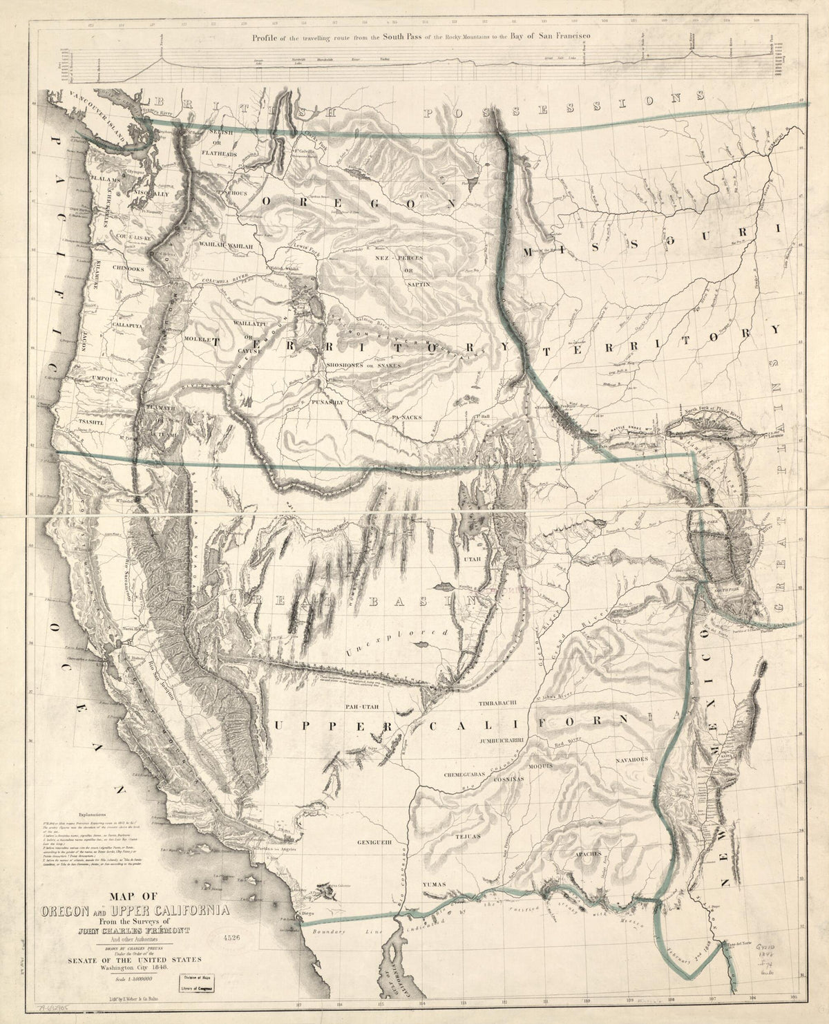 Map of Oregon and Upper California from the Surveys of John Charles Frémont and Other Authorities 1848 by Relic Map Company