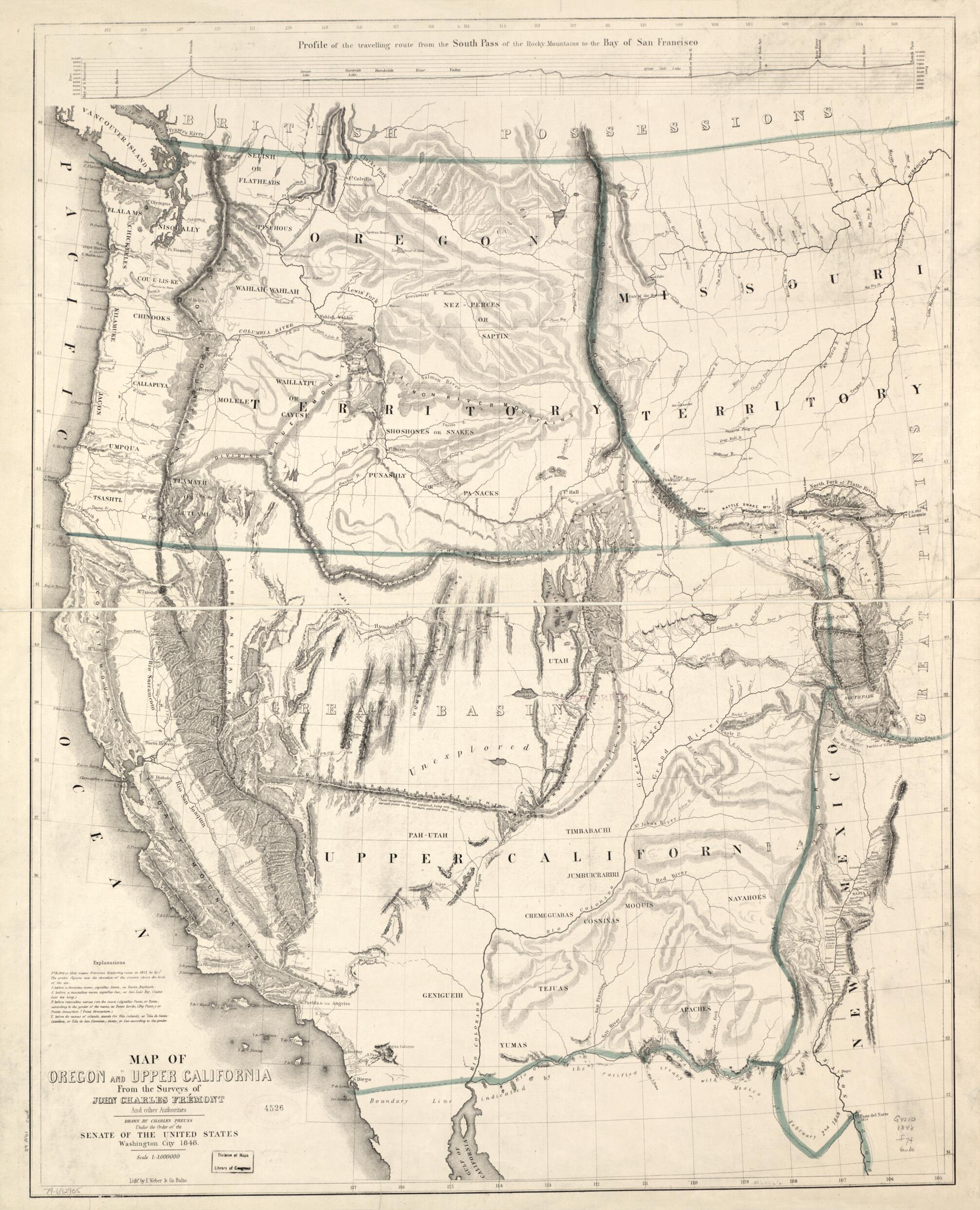 Map of Oregon and Upper California from the Surveys of John Charles Frémont and Other Authorities 1848 by Relic Map Company