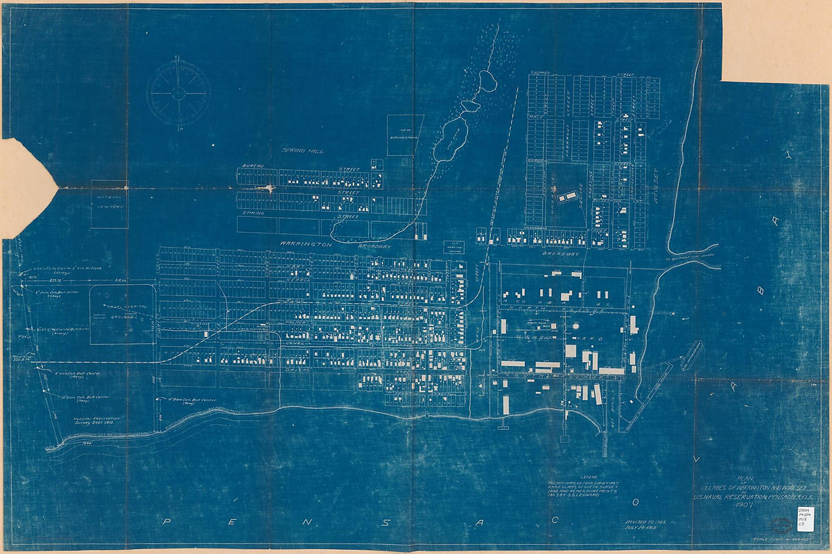 Plan of Villages of Warrington and Woolsey On U.S. Naval Reservation, Pensacola, Florida, 1907 in 1913 by Relic Map Company