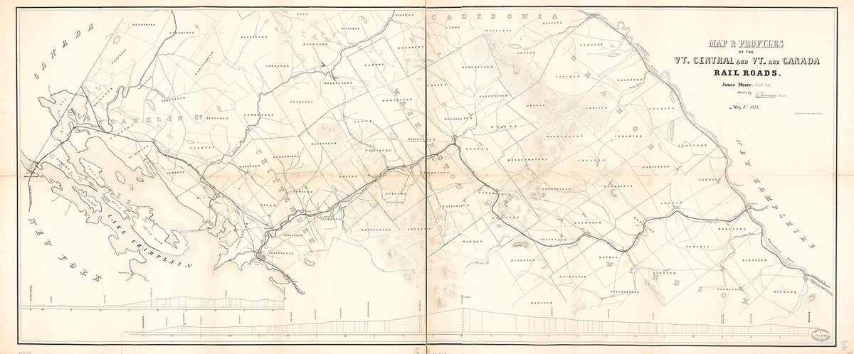 Map & Profiles of the Vt. Central and Vt. and Canada Railroads 1848 by Relic Map Company