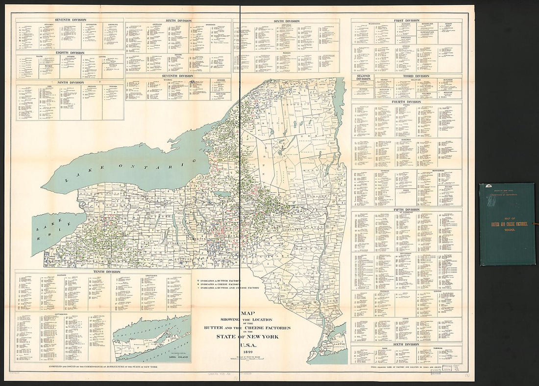 This old map of Map Showing the Location of the Butter and the Cheese Factories In the State of New York, U.S.A., 1889 from 1899 was created by New York (State). Department of Agriculture in 1899