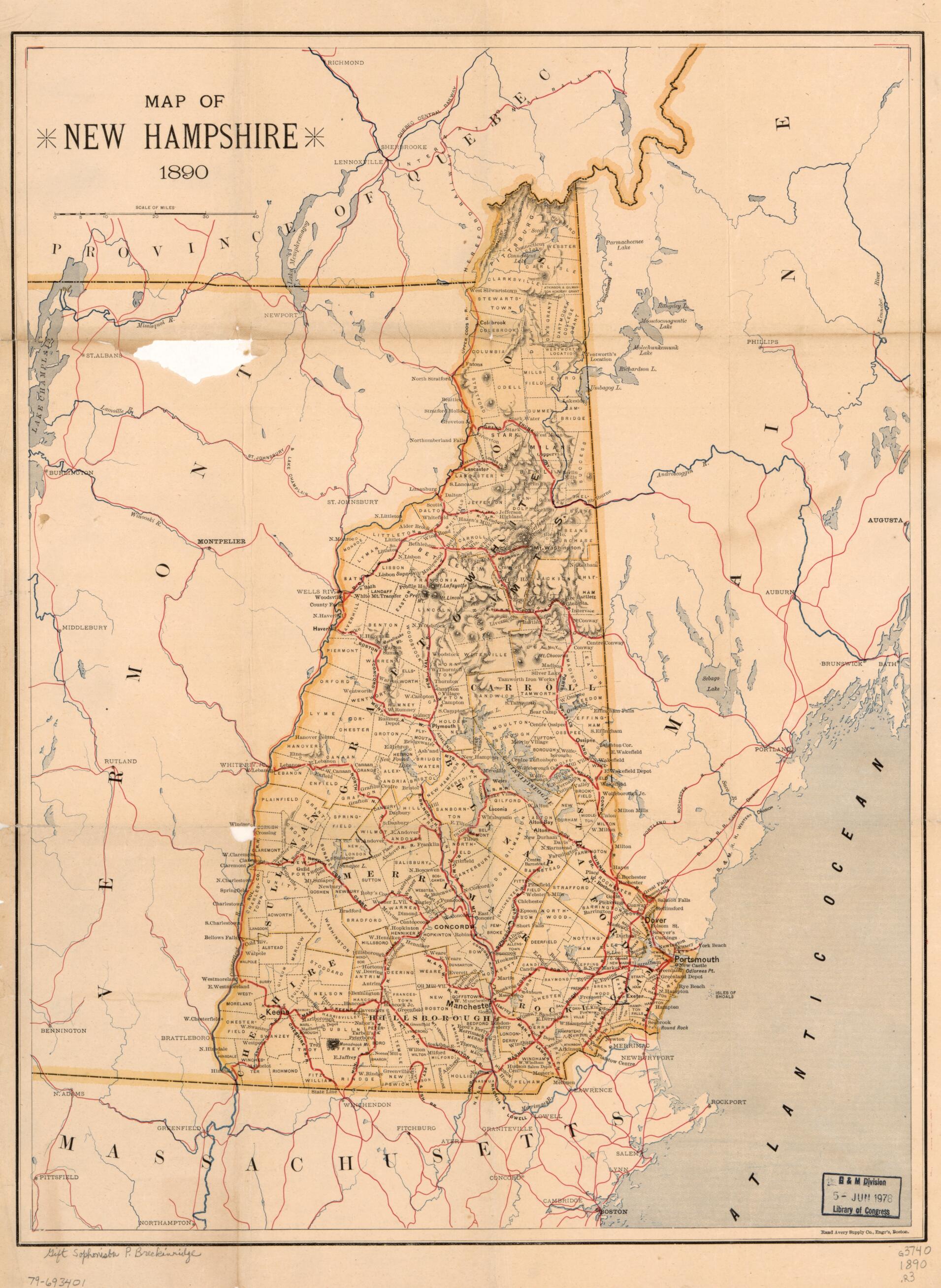 This old map of Map of New Hampshire, from 1890 was created by Rand Avery Supply Co in 1890