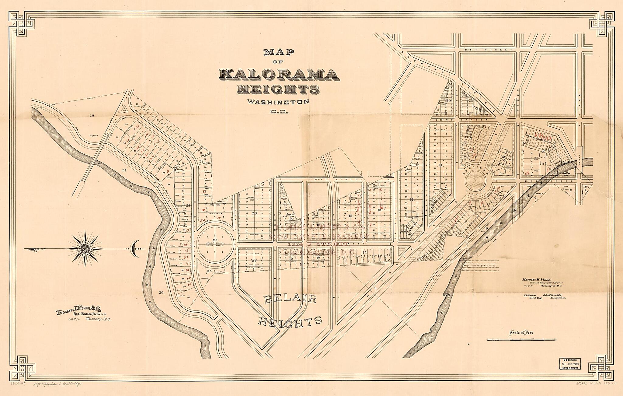 This old map of Map of Kalorama Heights, Washington, D.C from 1890 was created by John F. Fairchild, Henry B. Looker, Thos. J. Fisher and Co, Herman K. Vielé in 1890