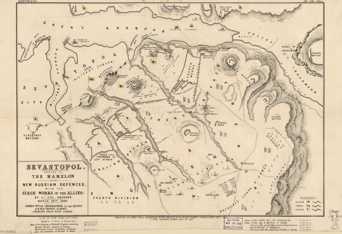 Sevastopol, Sketch of the Mamelon and New Russian Defences, With the Siege Works of the Allies 1855 by Relic Map Company