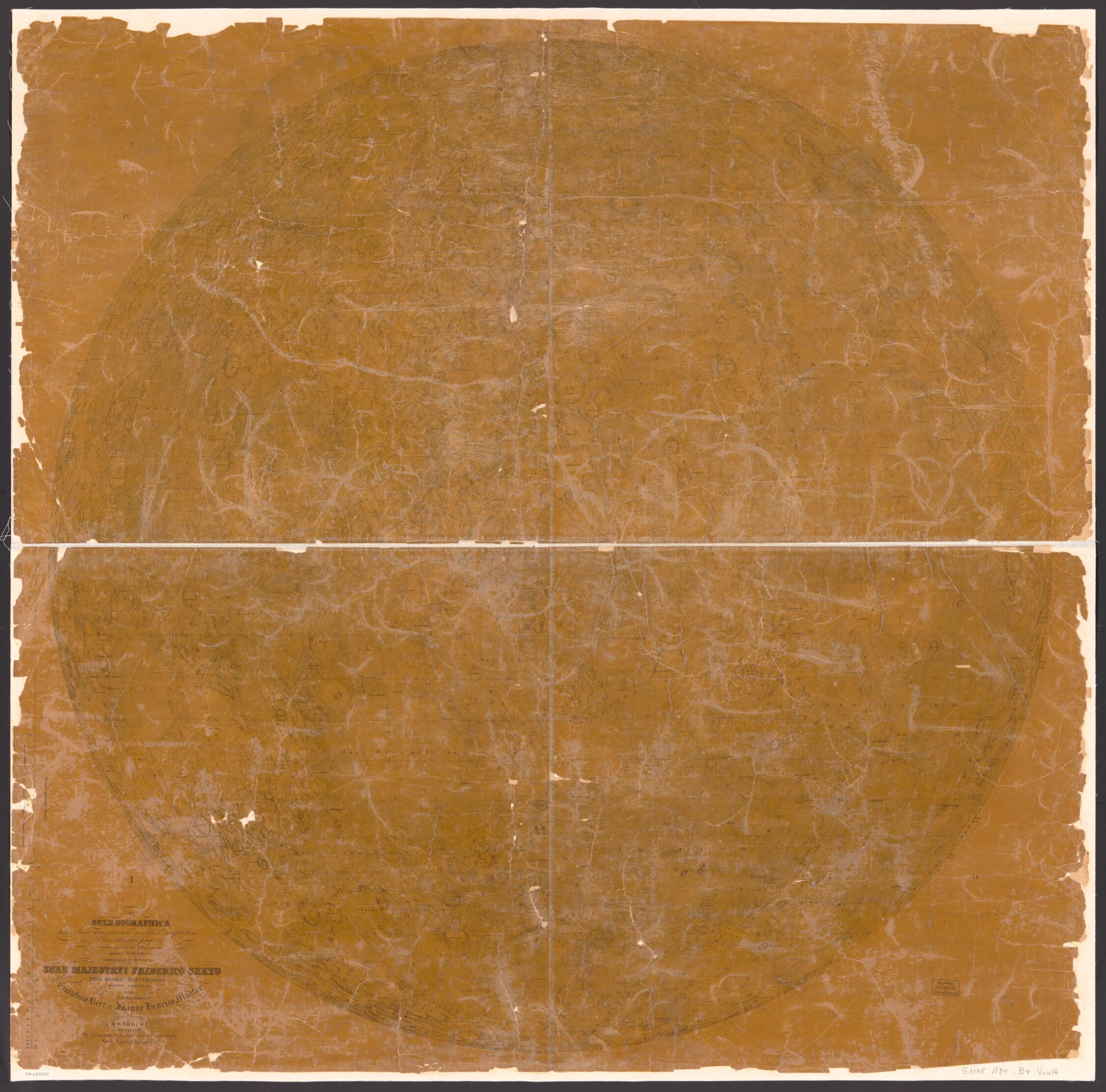 Mappa Selenographica : Totam Lunae Hemisphaeram Visibilem Complectens Observationibus Propriis : Quatuor Sectionibus Constructa Et Delineata 1834 by Relic Map Company