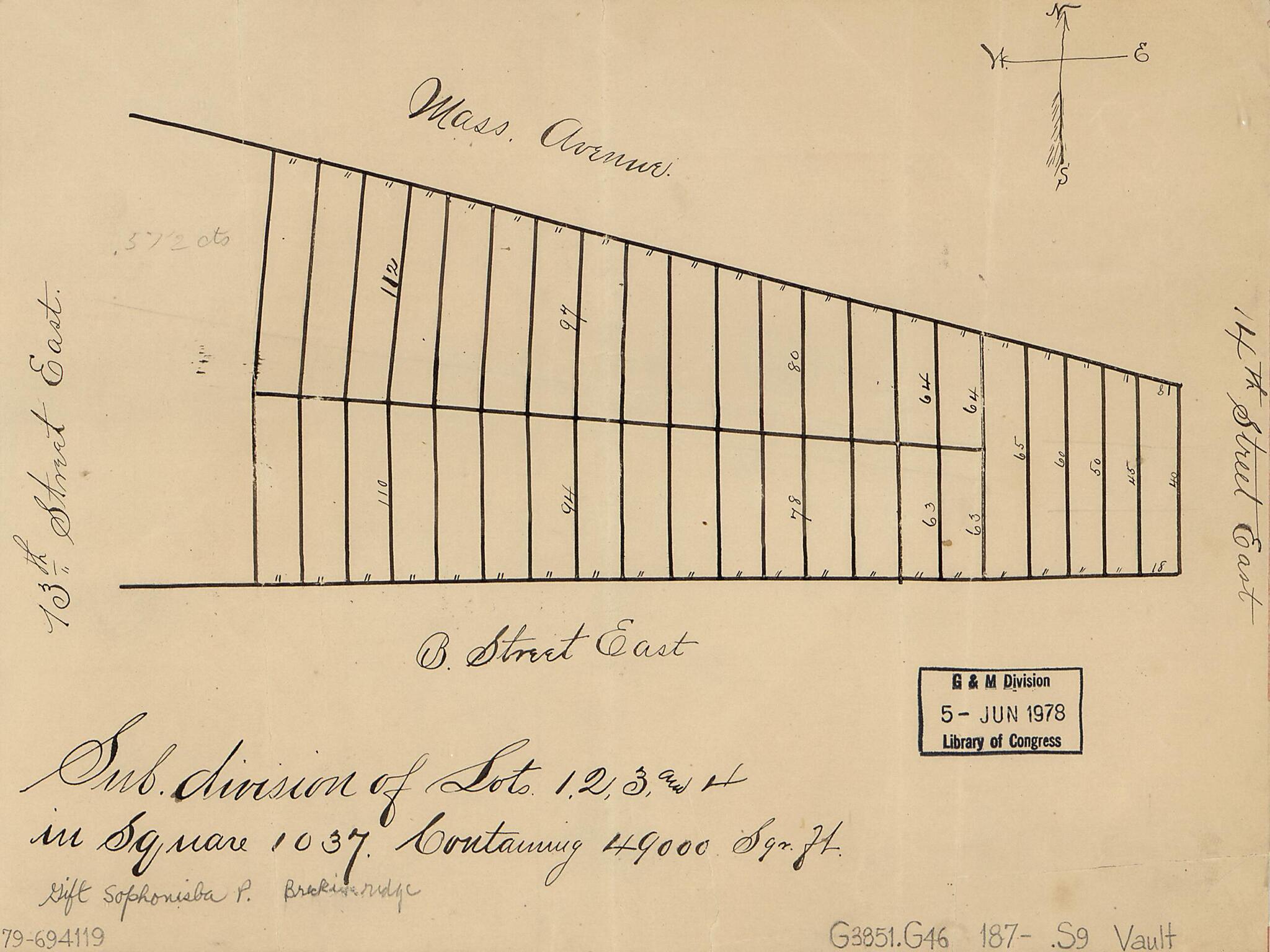 This old map of Division of Lots 1, 2, 3, and 4 In Square 1037, Containing 49,000 Sqr. Ft. : southeastern Washington, D.C. from 1870 was created by in 1870