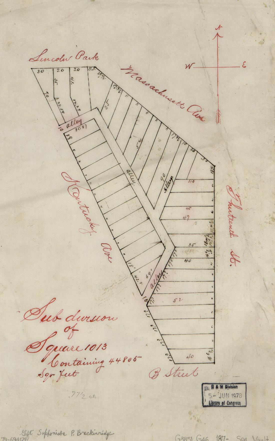 This old map of Sub Division of Square 1013, Containing 44,805 Sqr. Feet : southeastern Washington, D.C. from 1870 was created by in 1870