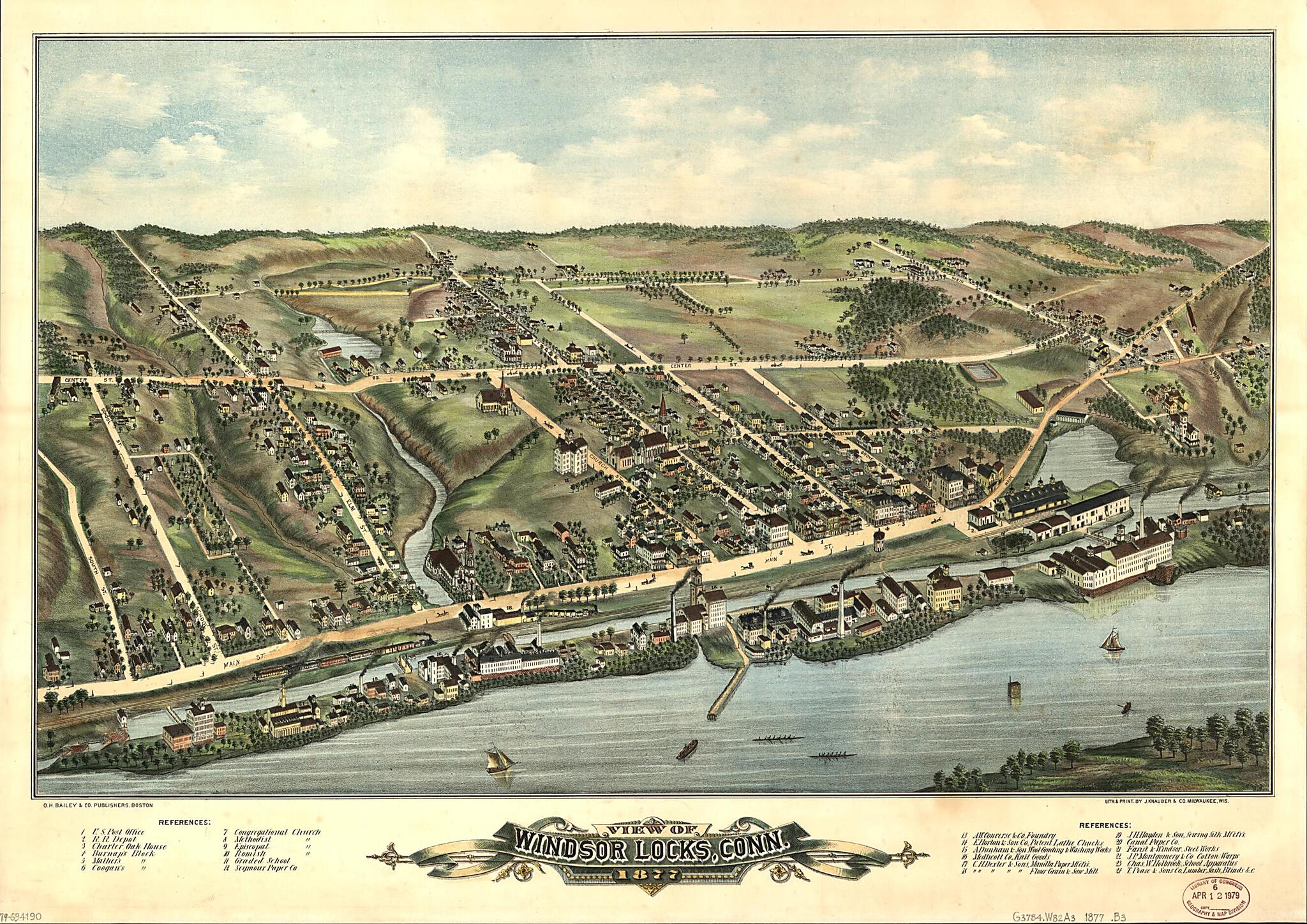 This old map of View of Windsor Locks, Connecticut, from 1877 was created by J. Knauber & Co, O.H. Bailey & Co in 1877