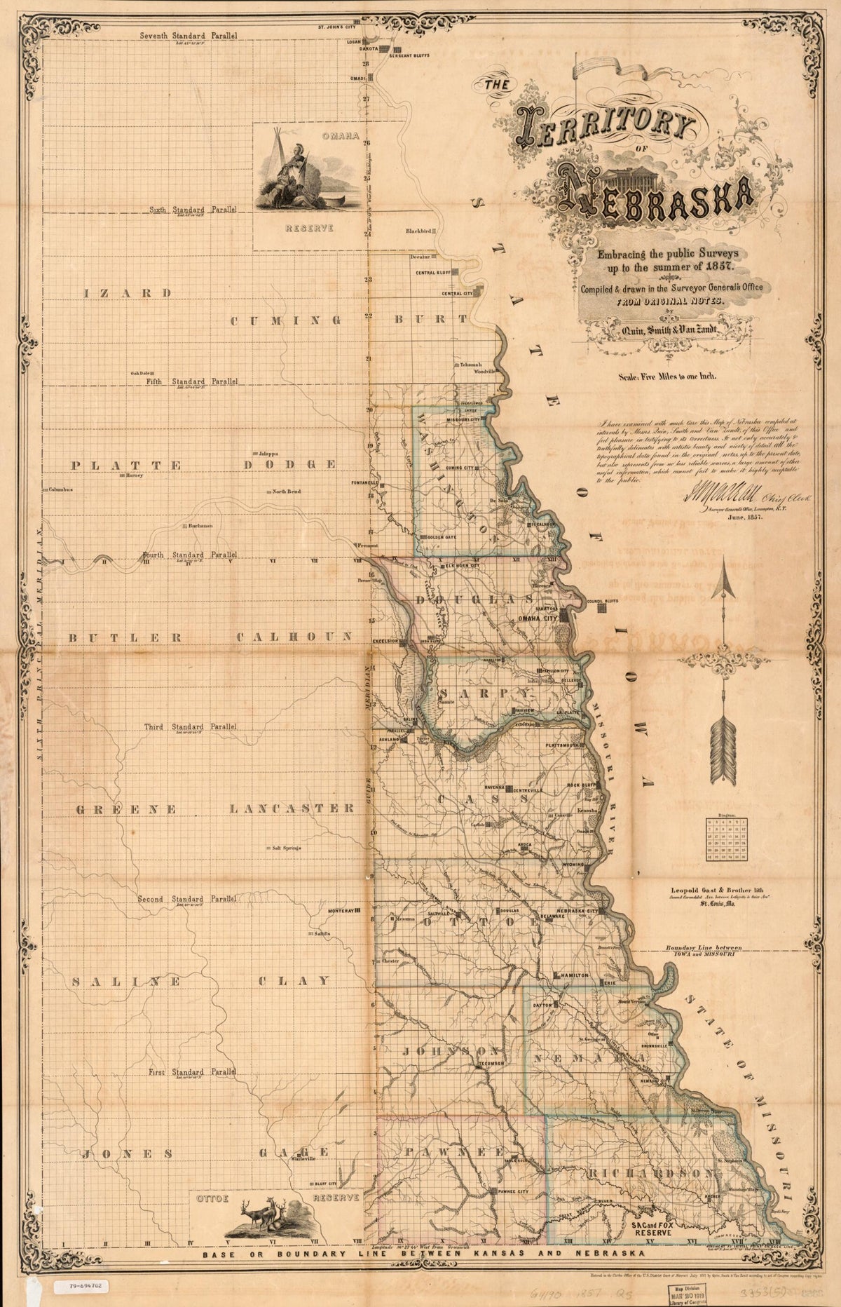 The Territory of Nebraska : Embracing the Public Surveys Up to the Summer of 1857 by Relic Map Company