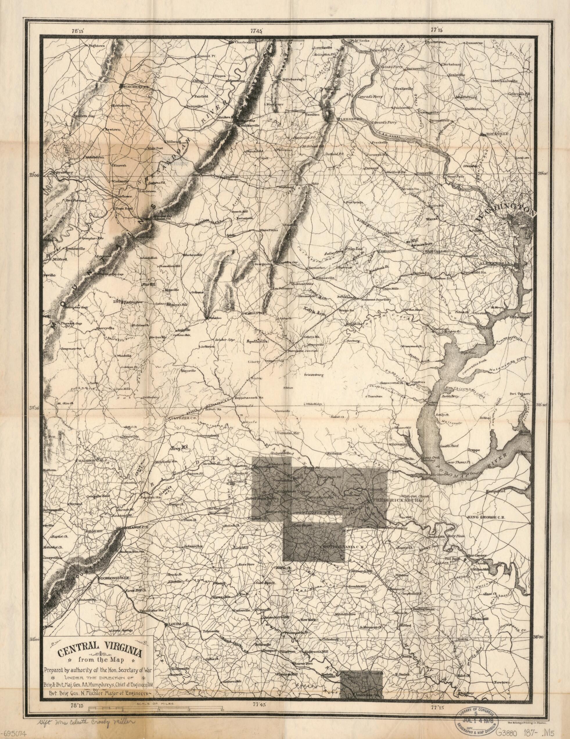 This old map of Central Virginia from 1870 was created by Heliotype Printing Company, A. A. (Andrew Atkinson) Humphreys, N. (Nathaniel) Michler in 1870