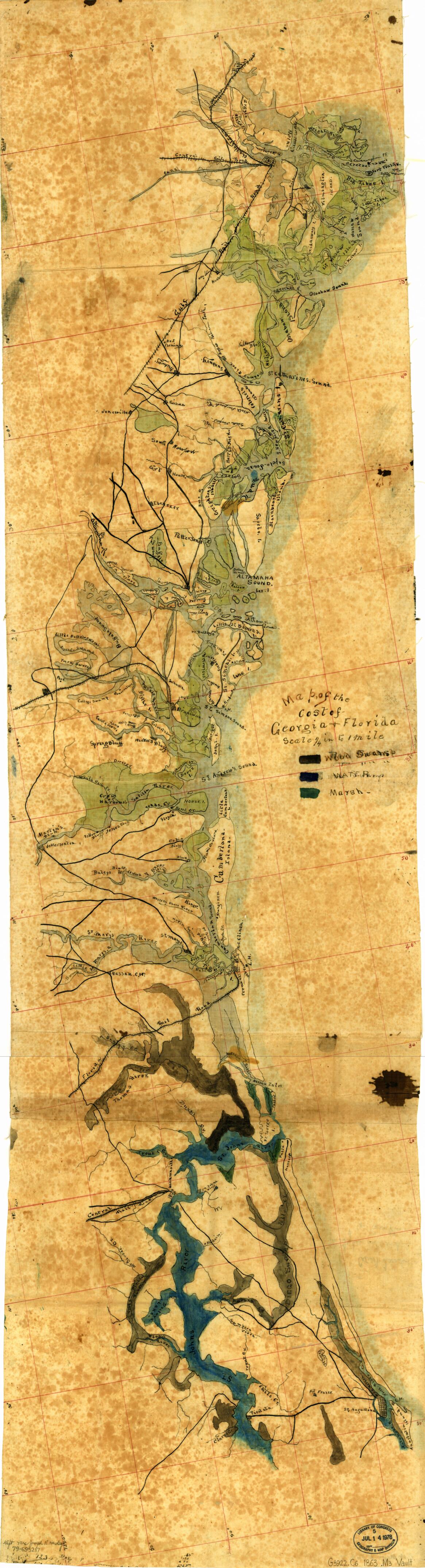 This old map of Map of the Cost sic of Georgia & Florida from 1863 was created by Joseph R. (Joseph Roswell) Hawley in 1863