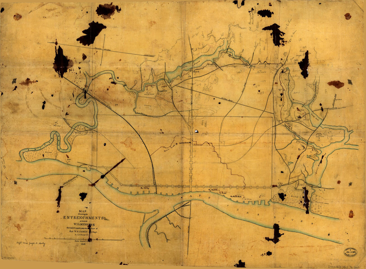 Map Showing the Entrenchments Around Wilmington 1863 by Relic Map Company
