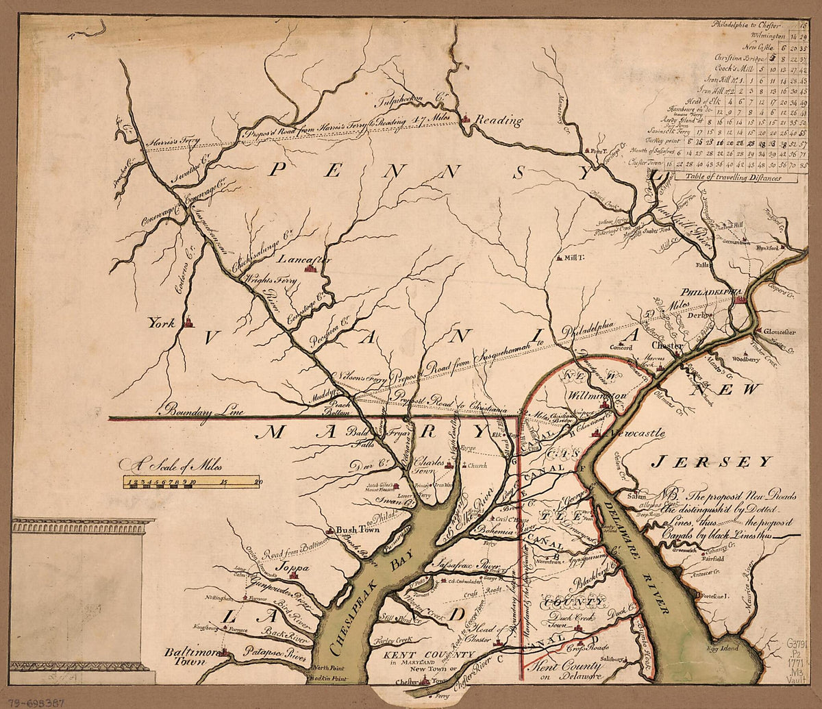 Map of Proposed Roads Through the Southeastern Part of Pennsylvania, the Northeastern Part of Maryland, and the Northern Part of Delaware 1771 by Relic Map Company