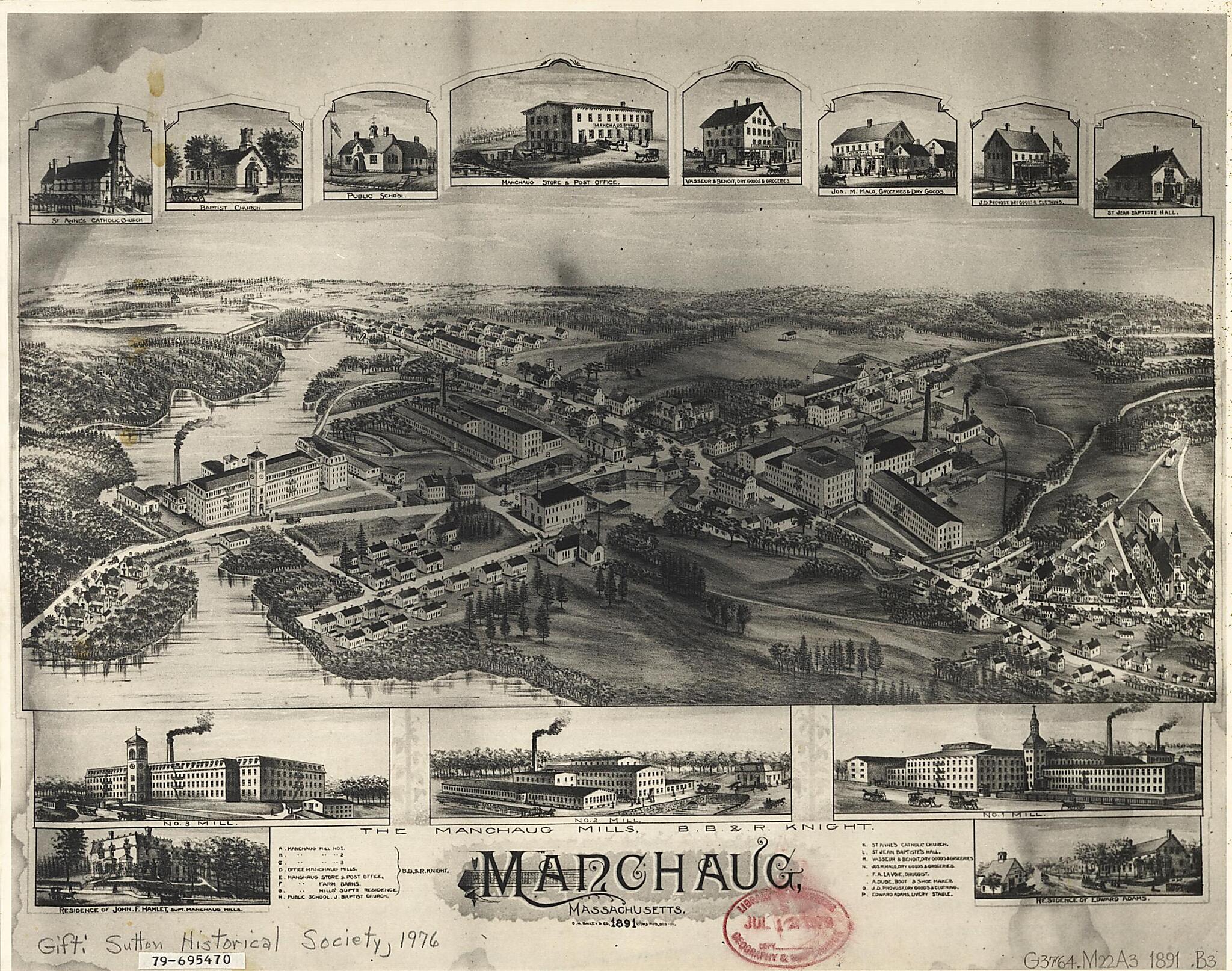 This old map of Manchaug, Massachusetts from 1891 was created by O.H. Bailey & Co in 1891