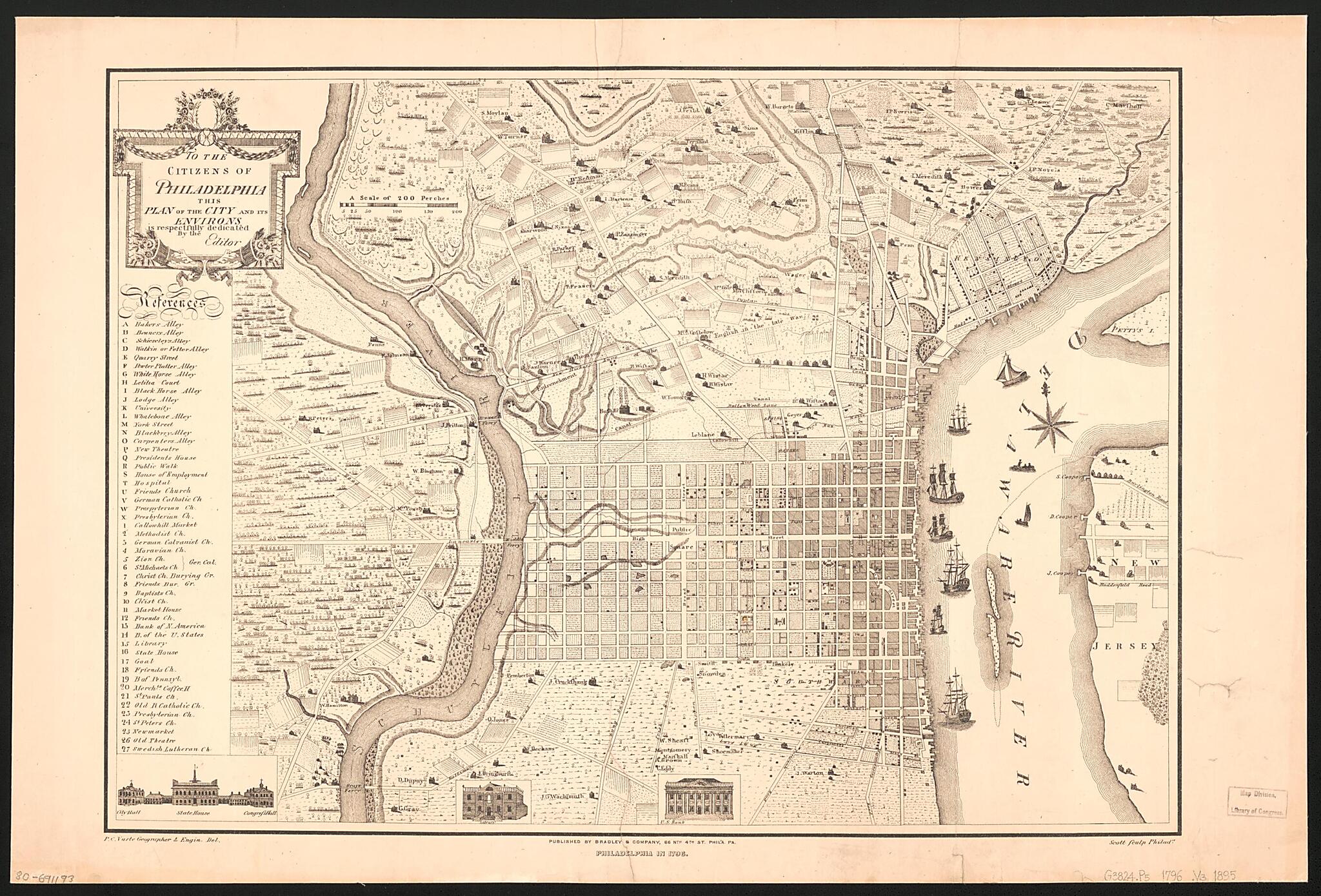 This old map of To the Citizens of Philadelphia, This Plan of the City and Its Environs Is Respectfully Dedicated by the Editor from 1895 was created by Bradley & Company, Charles D. Kaufmann, P. C. Varte in 1895
