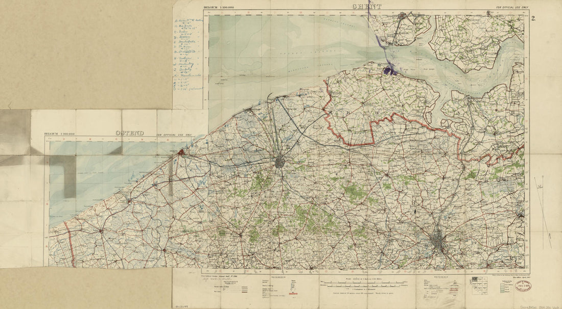 This old map of Map of World War I Battle Positions In the Bruges Region, Belgium from 1914 was created by in 1914