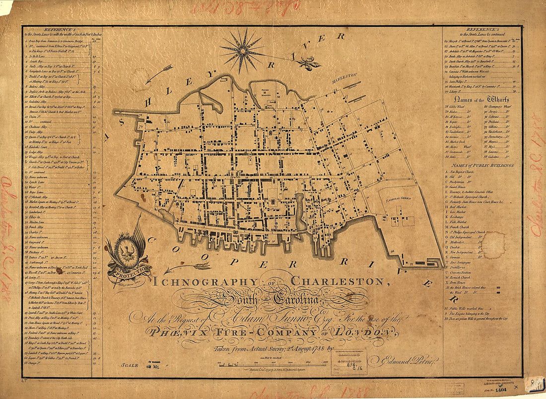 This old map of Carolina : at the Request of Adam Tunno, Esq., for the Use of the Phœnix Fire-Company of London, Taken from Actual Survey, 2d August 1788 from 1790 was created by Edmund Petrie, Company of London, Adam Tunno in 1790