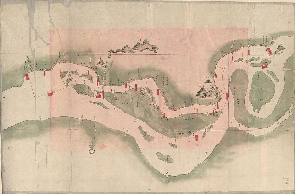 Meng Heying Hui Cheng Beiying Xun Jing Jiang Cheng Li Shu Jie Zhi Tu. (孟河營繪呈卑營汛境江程里数界址图, Military Map of the Menghe Naval Brigade In Yangtze River) 1864 by Relic Map Company