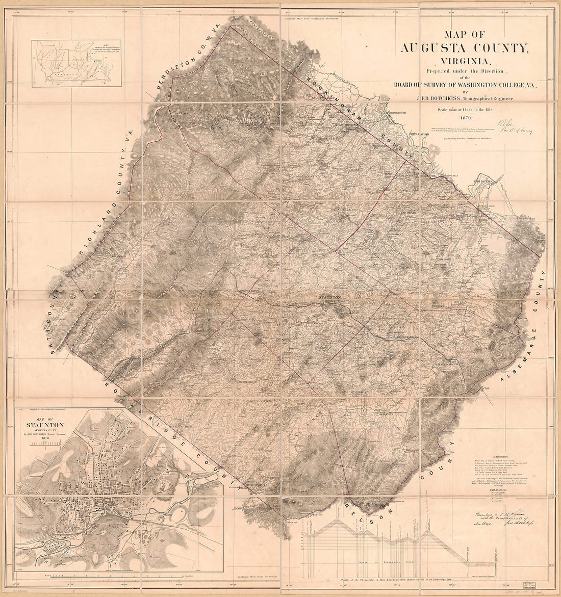 This old map of Map of Augusta County, Virginia from 1870 was created by Jedediah Hotchkiss, Robert E. (Robert Edward) Lee, Washington and Lee University. Trustees, Worley & Bracher in 1870