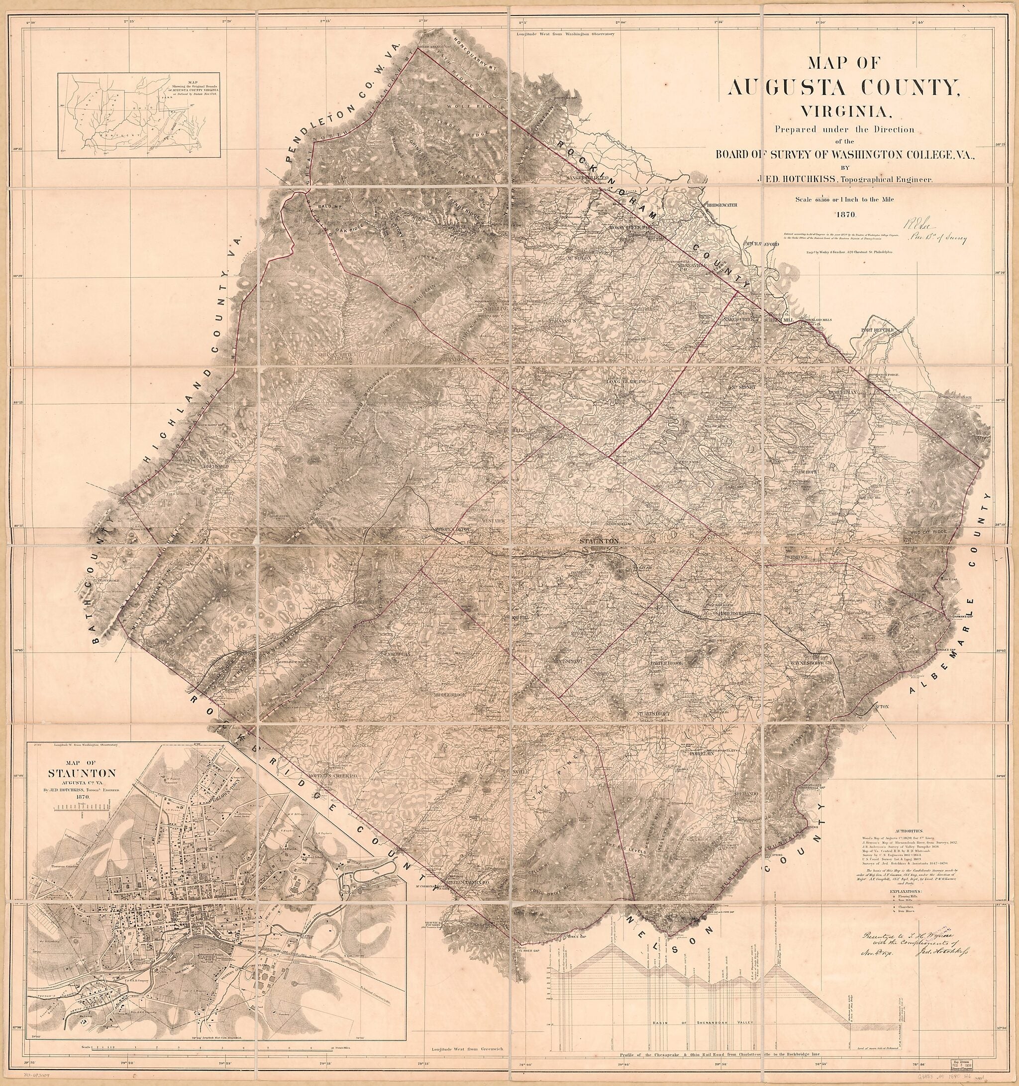 This old map of Map of Augusta County, Virginia from 1870 was created by Jedediah Hotchkiss, Robert E. (Robert Edward) Lee, Washington and Lee University. Trustees, Worley & Bracher in 1870