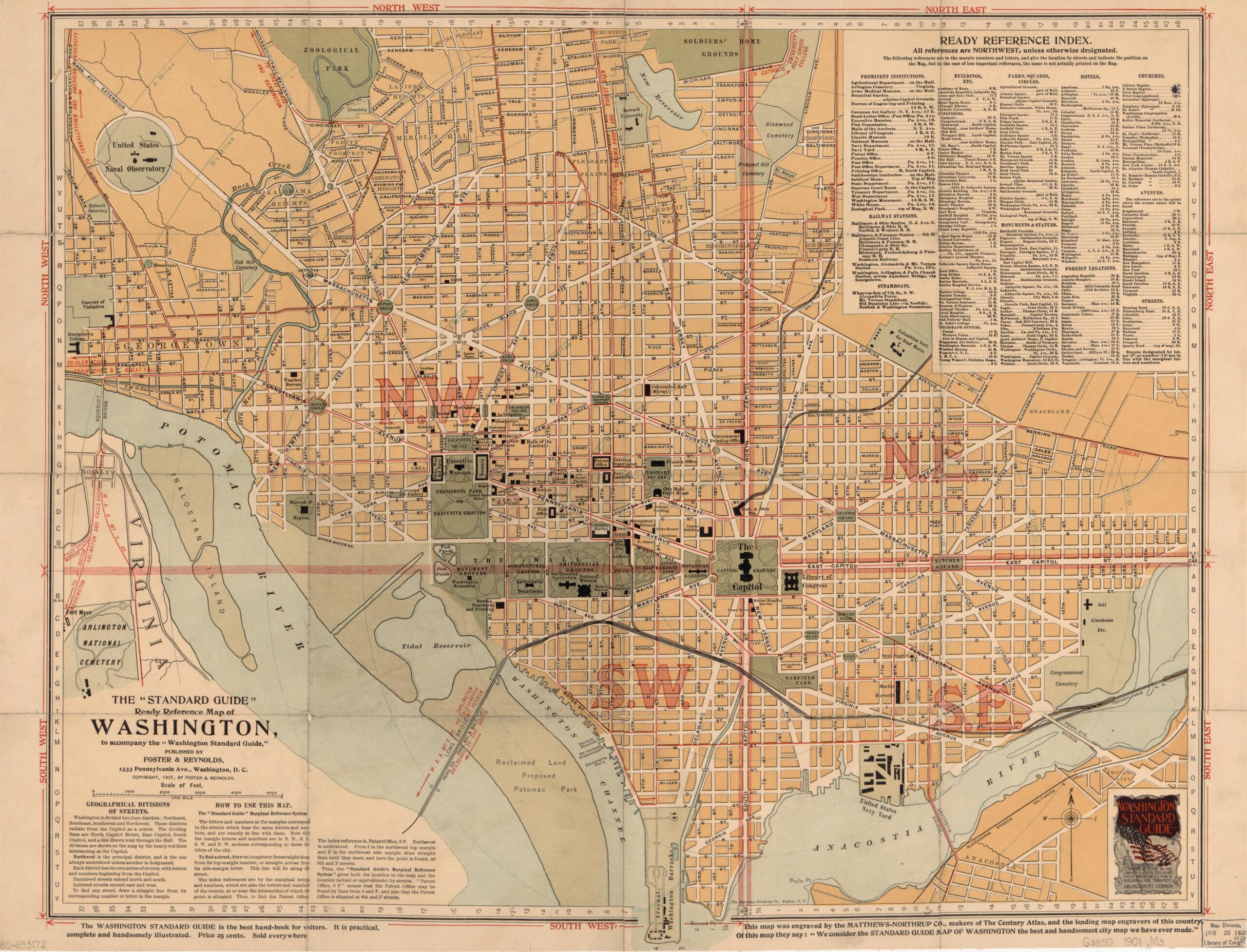 This old map of The Standard Guide Ready Reference Map of Washington : to Accompany the Washington Standard Guide from 1901 was created by D.C.) Foster & Reynolds (Washington, Northrup Company in 1901