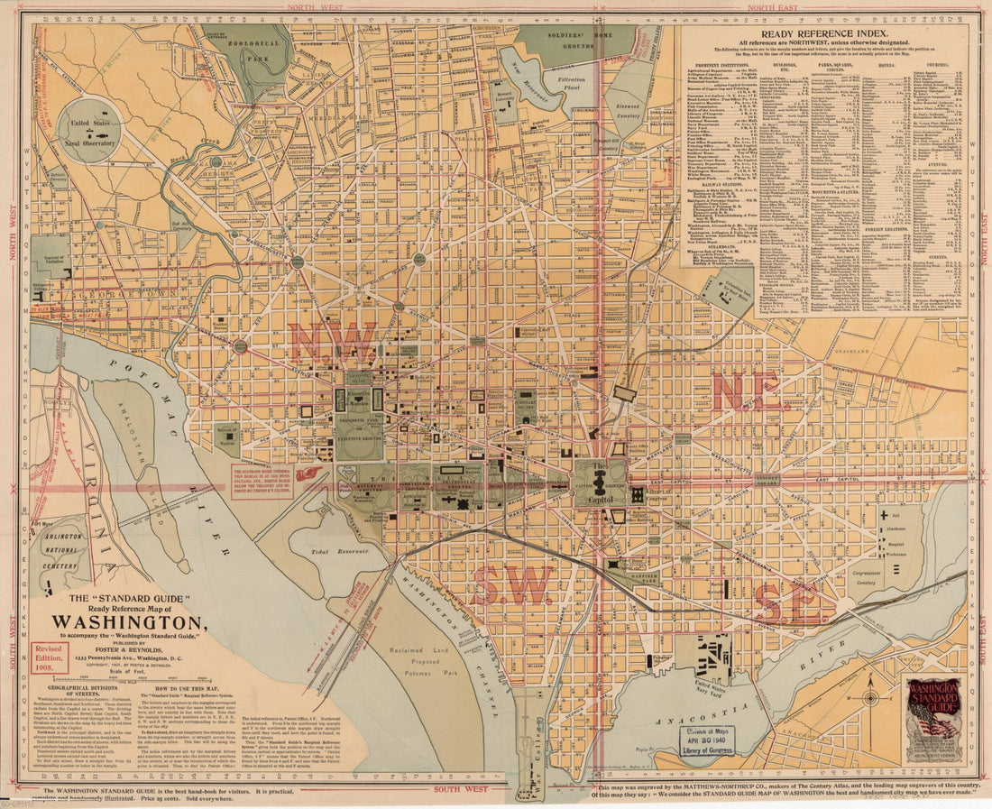 This old map of The Standard Guide Ready Reference Map of Washington : to Accompany the Washington Standard Guide from 1905 was created by D.C.) Foster & Reynolds (Washington, Northrup Company in 1905