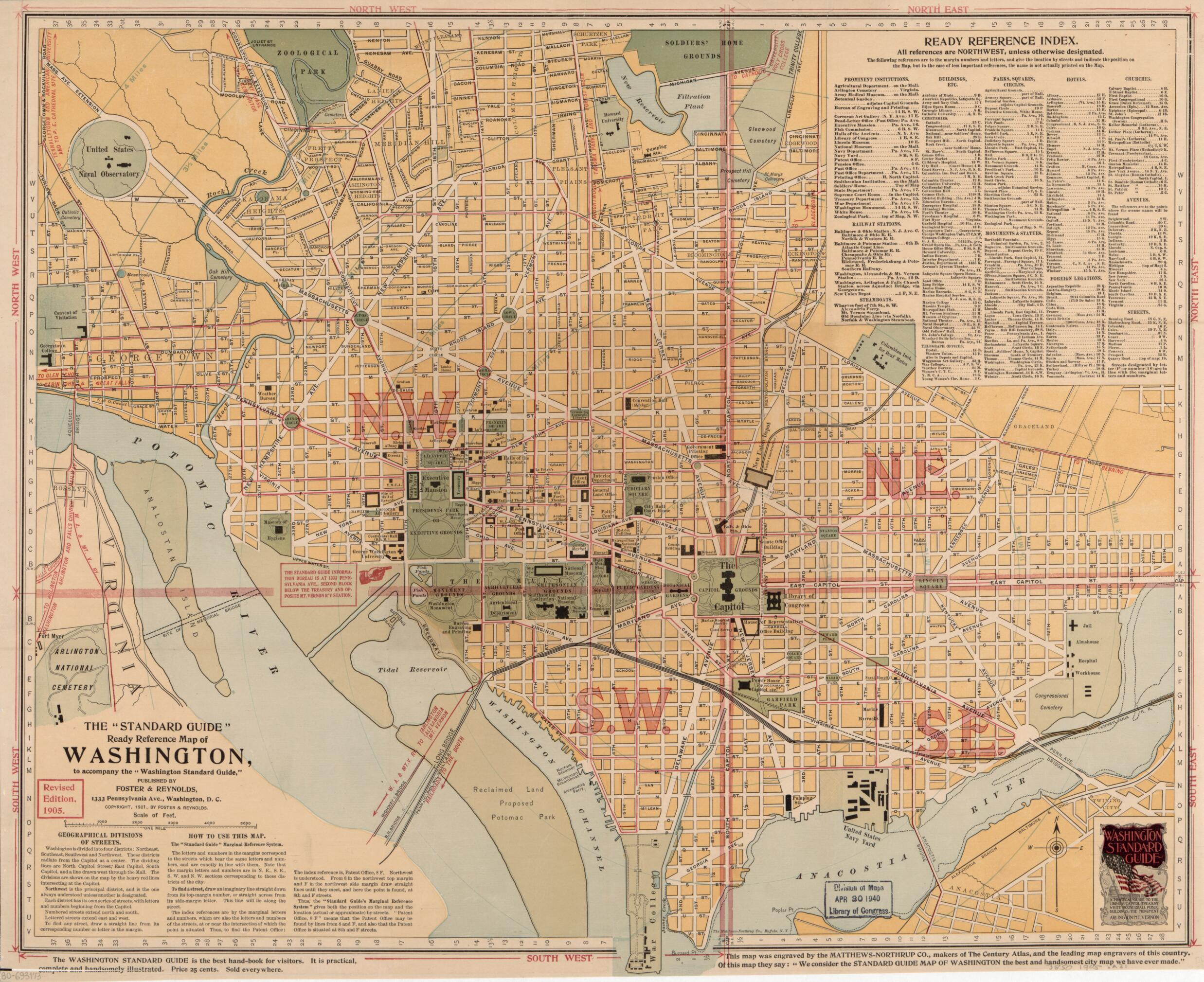 This old map of The Standard Guide Ready Reference Map of Washington : to Accompany the Washington Standard Guide from 1905 was created by D.C.) Foster & Reynolds (Washington, Northrup Company in 1905