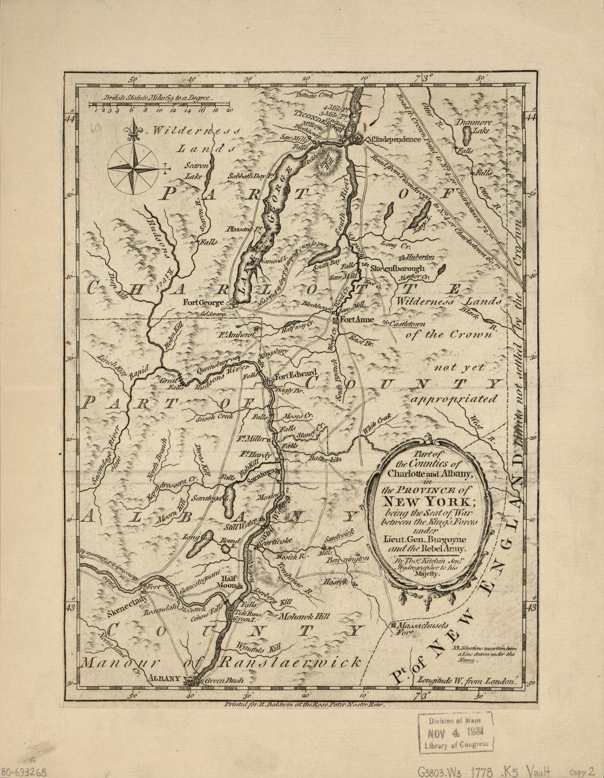 Part of the Counties of Charlotte and Albany, In the Province of New York : Being the Seat of War Between the King&