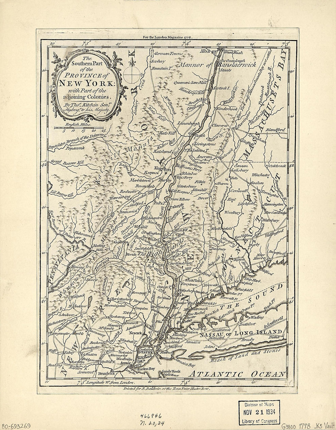 This old map of The Southern Part of the Province of New York : With Part of the Adjoining Colonies from 1778 was created by R. (Robert) Baldwin, Thomas Kitchin in 1778