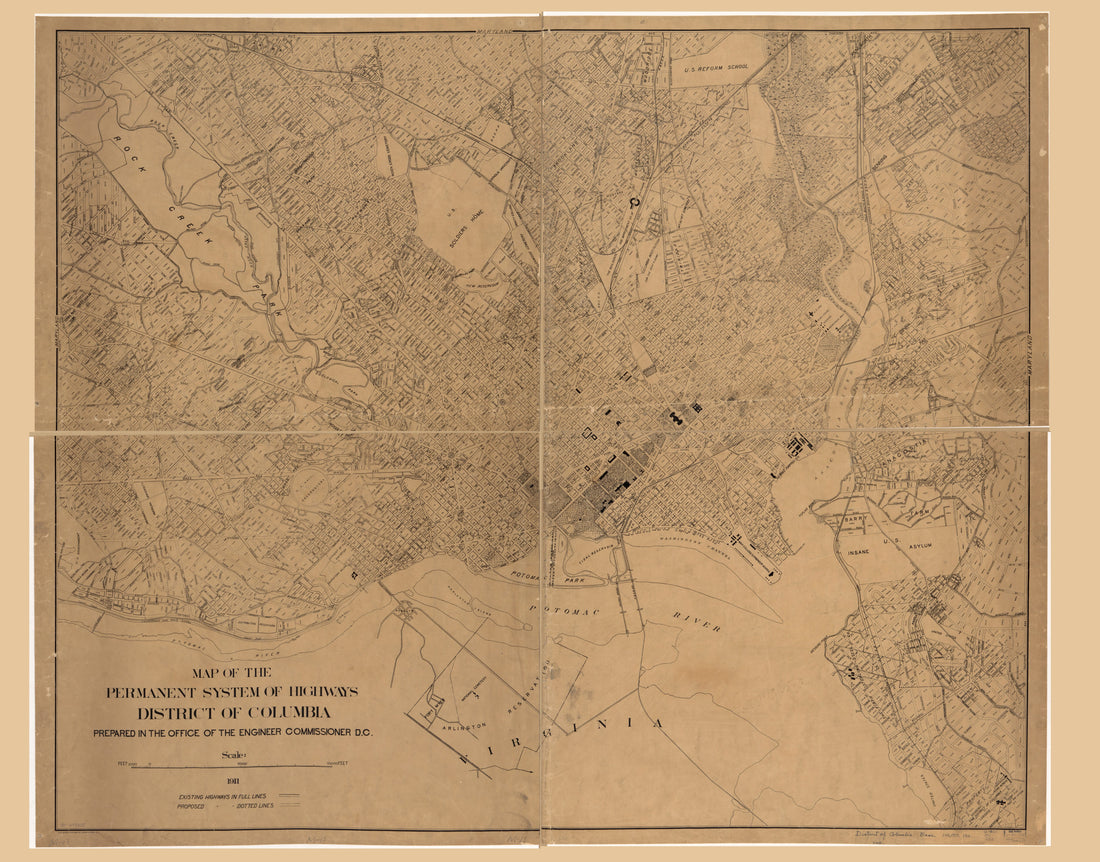 This old map of Map of the Permanent System of Highways, District of Columbia from 1911 was created by Office of the Engineer Commissioner D.C. in 1911