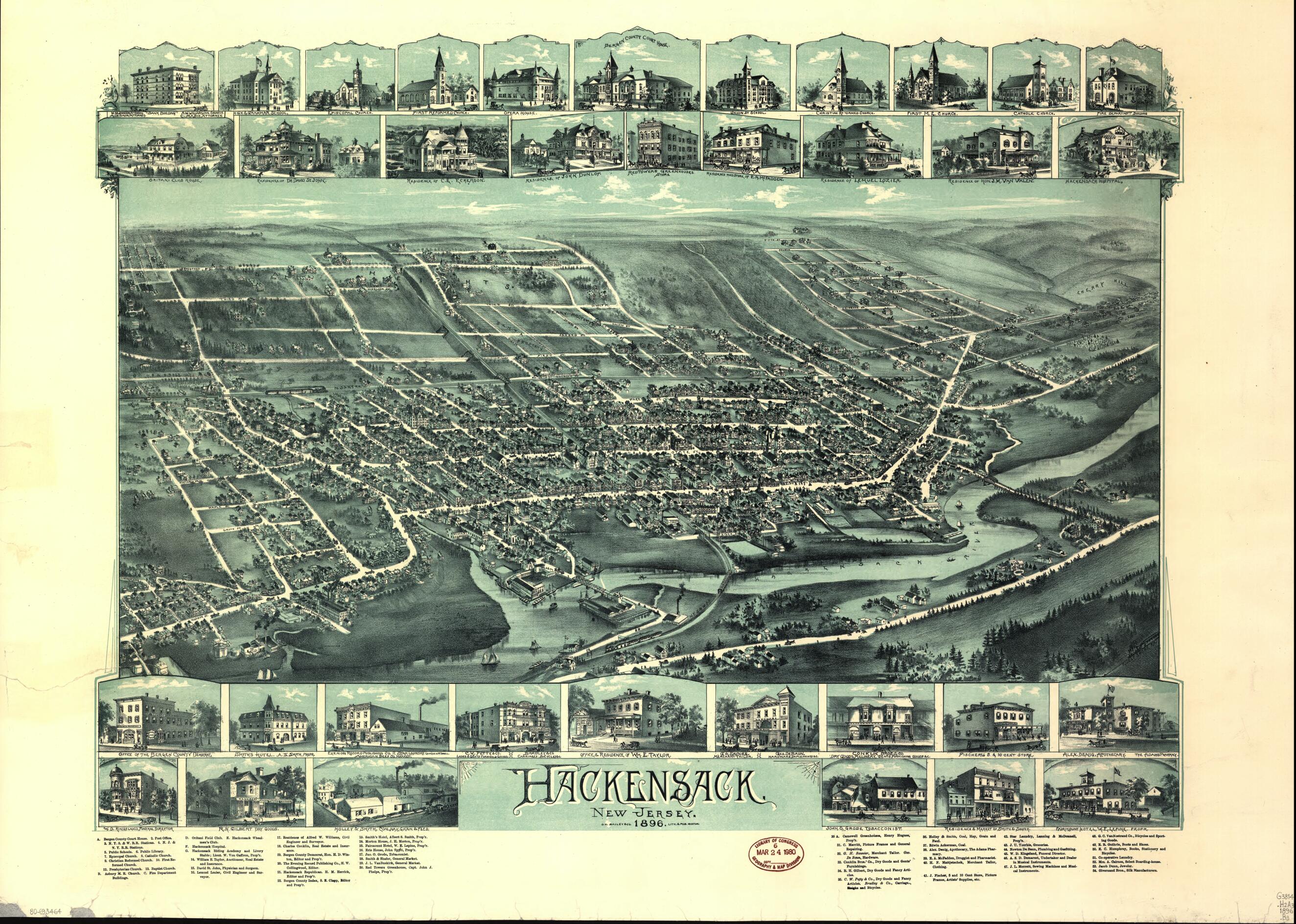 This old map of Hackensack, New Jersey from 1896 was created by O.H. Bailey & Co in 1896