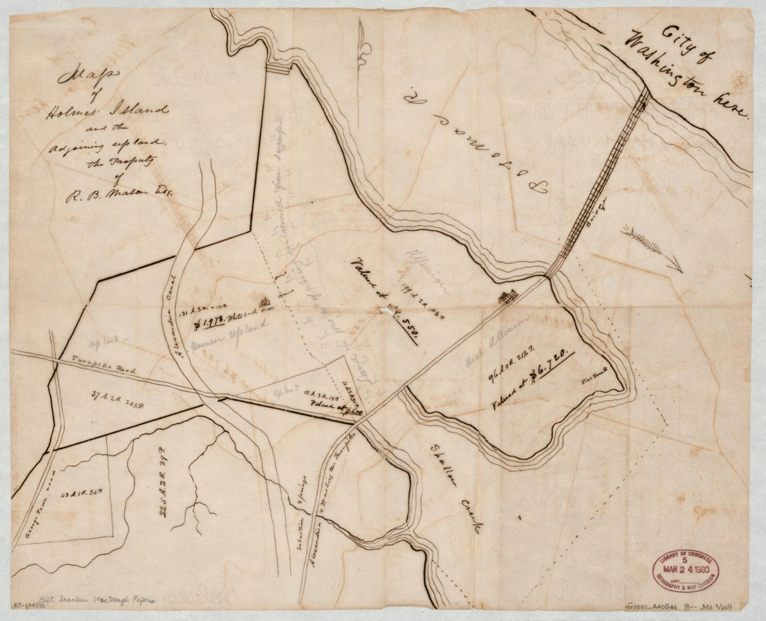 This old map of Map of Holmes Island and the Adjoining Upland : the Property of R. B. Mason Esq from 1800 was created by R. B. Mason in 1800
