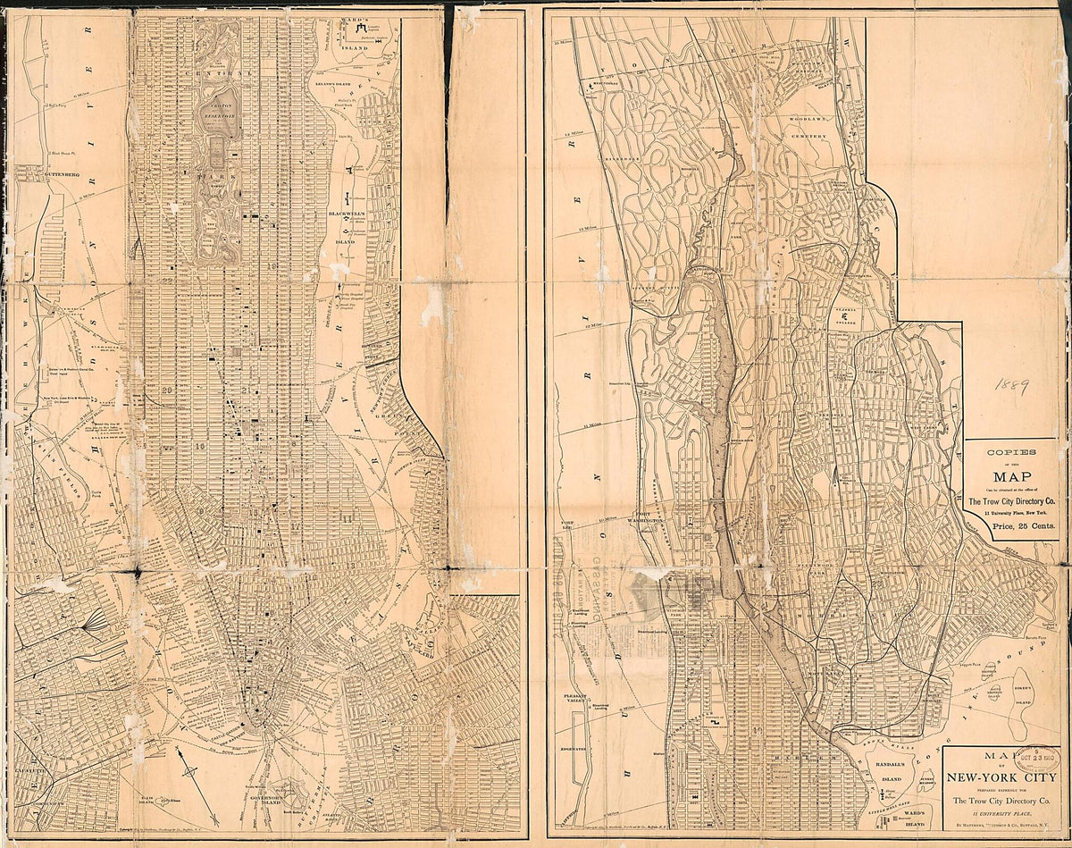 York City 1889 by Relic Map Company