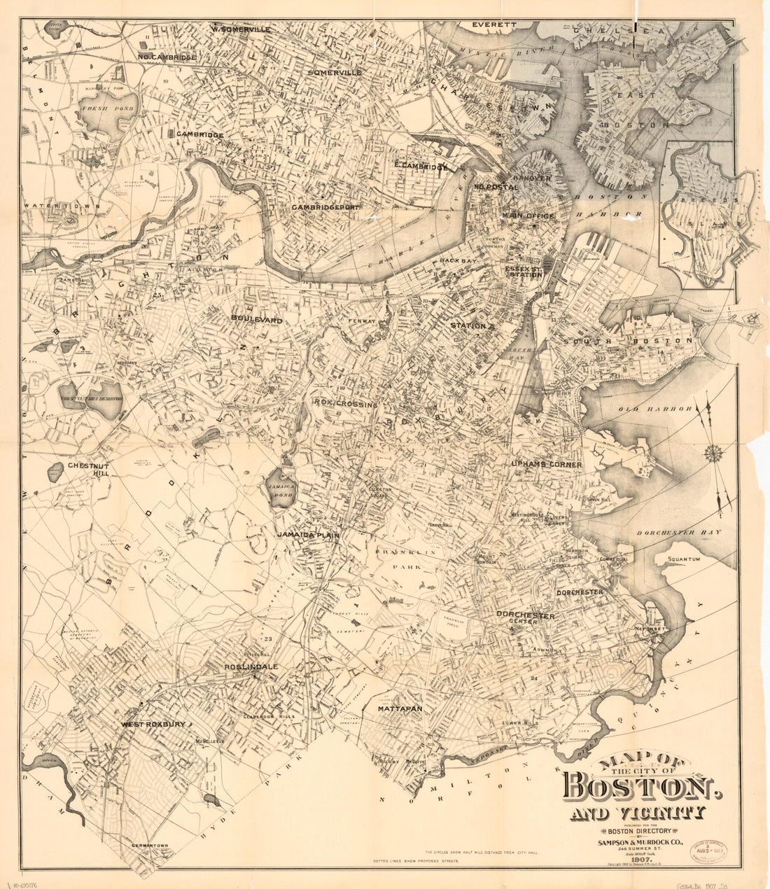 This old map of Map of the City of Boston and Vicinity from 1907 was created by Murdock & Co Sampson in 1907