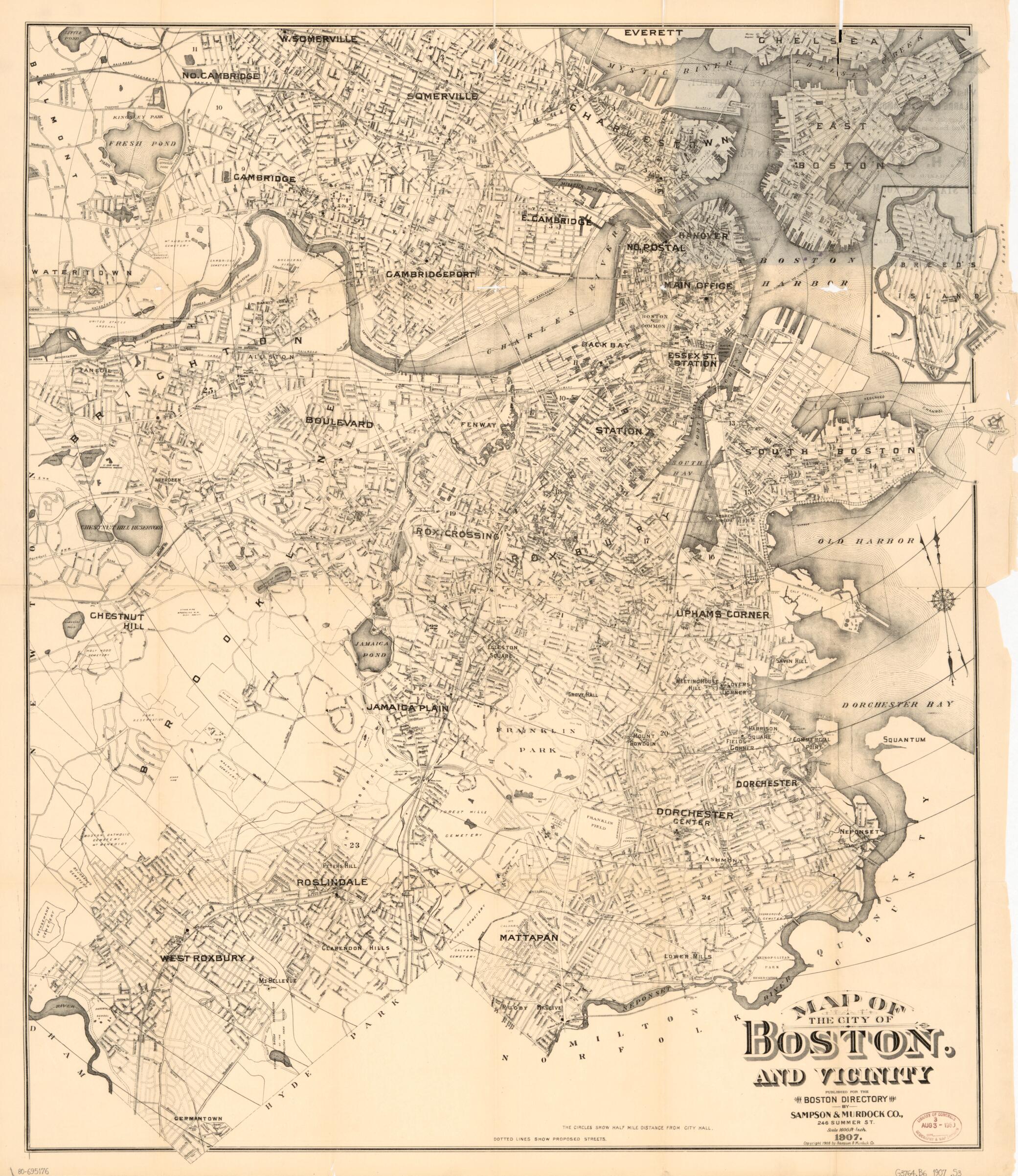 This old map of Map of the City of Boston and Vicinity from 1907 was created by Murdock & Co Sampson in 1907