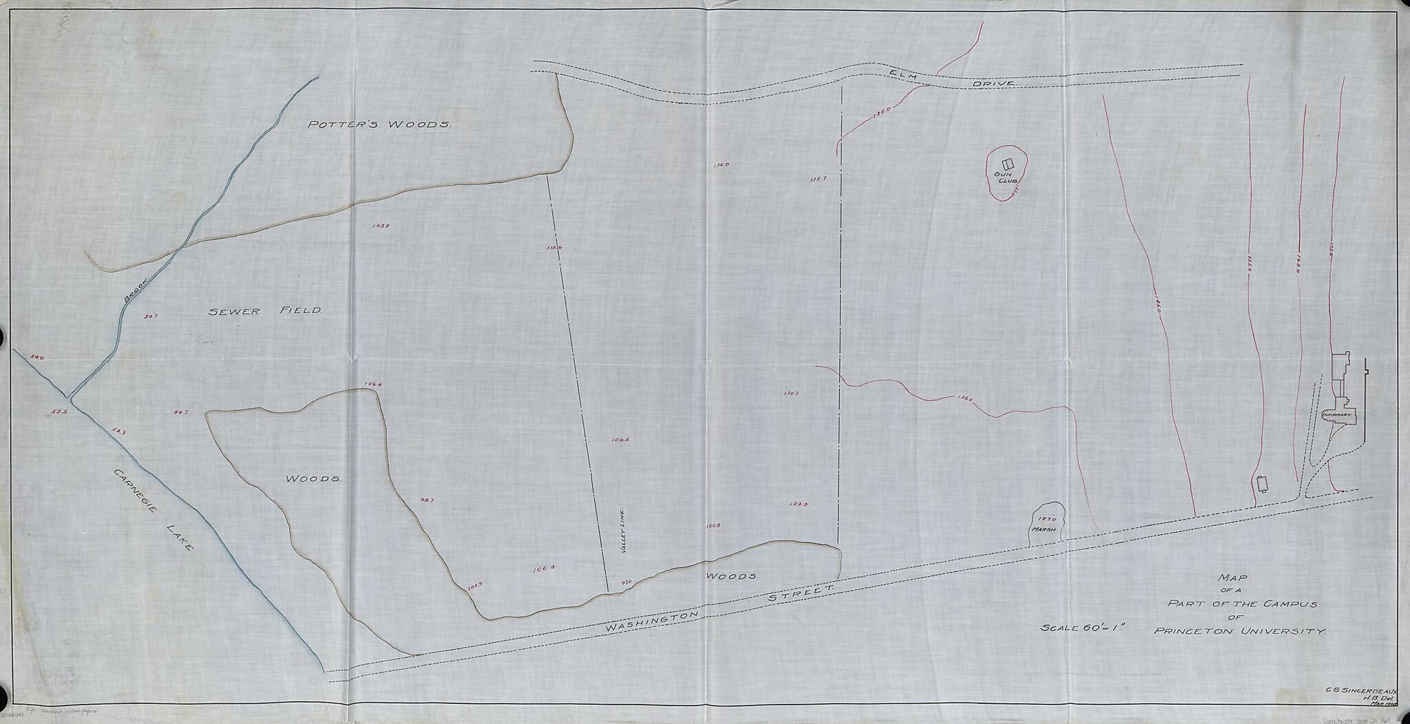 This old map of Map of a Part of the Campus of Princeton University from 1908 was created by C. S. Sincerbeaux in 1908