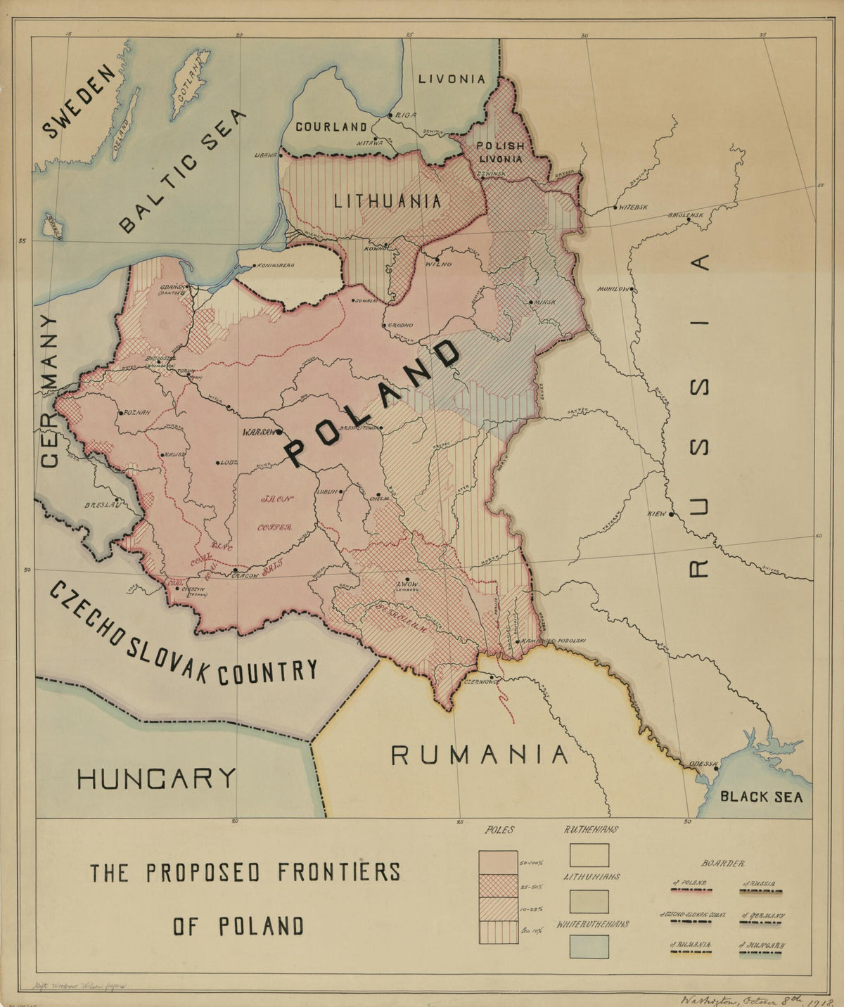 The Proposed Frontiers of Poland 1918 by Relic Map Company
