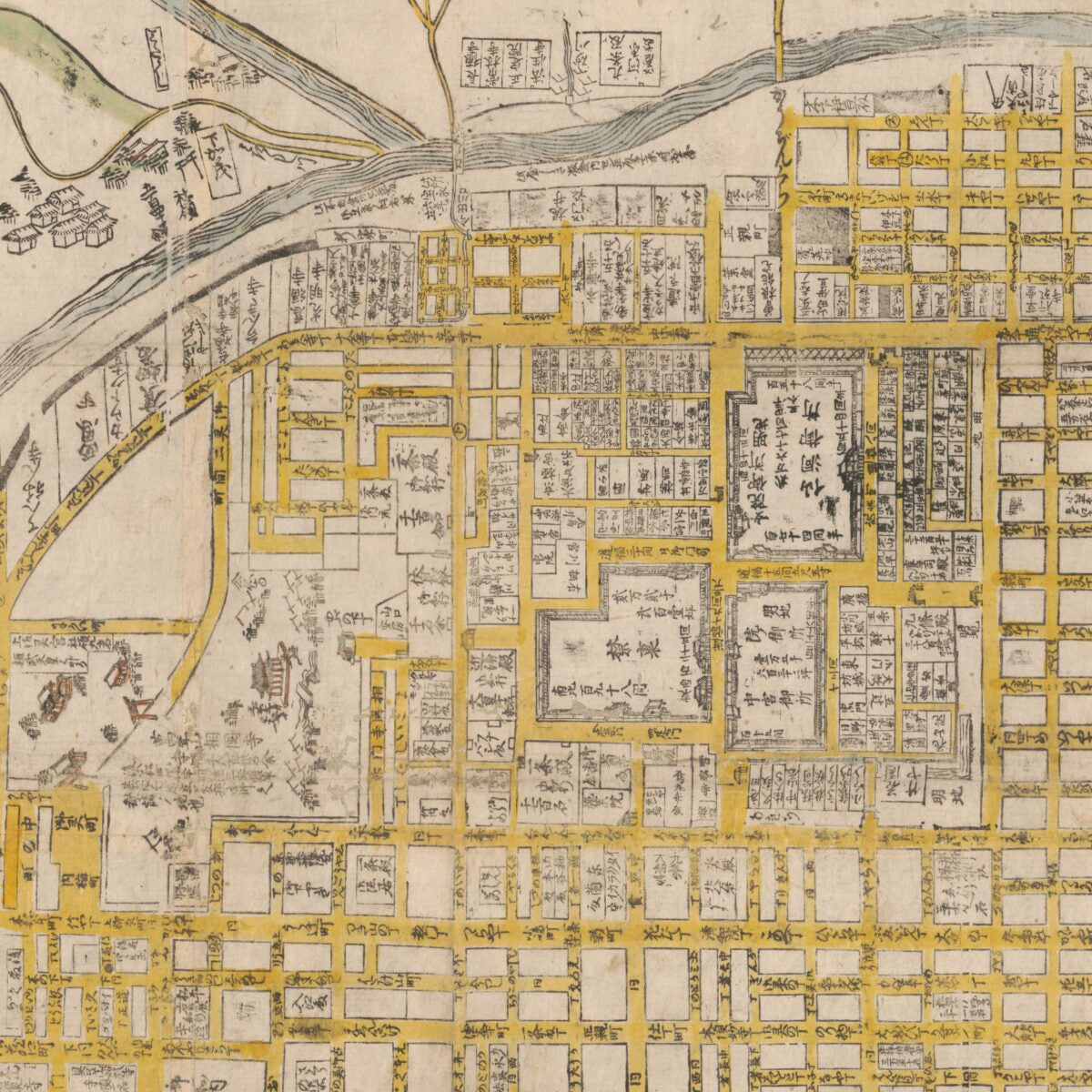 This old map of Shinsen Zōho Kyō ōezu (新撰増補京大絵図 /, Kyō ōezu) from 1686 was created by Yoshinaga Hayashi in 1686