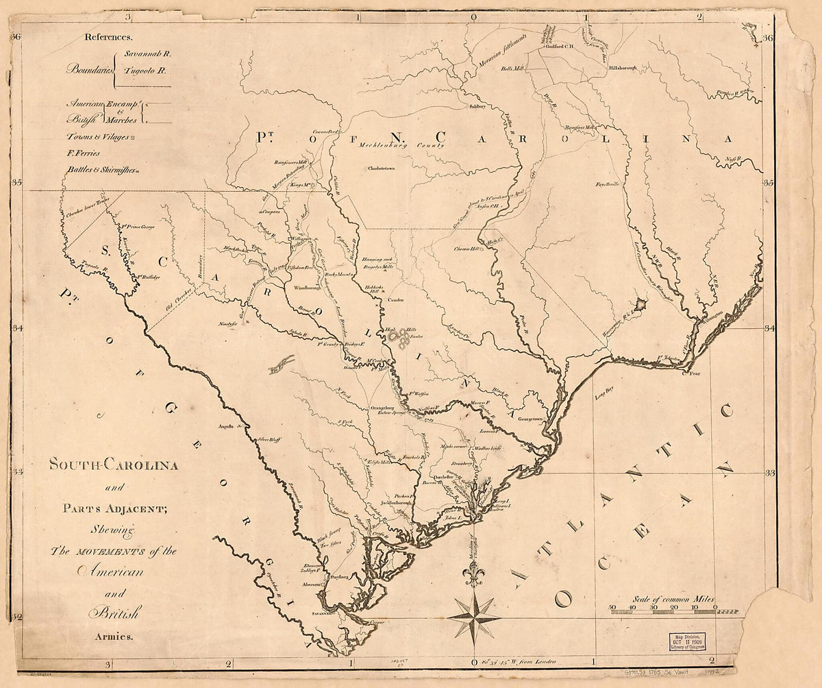 Carolina and Parts Adjacent, Shewing the Movements of the American and British Armies 1781 by Relic Map Company